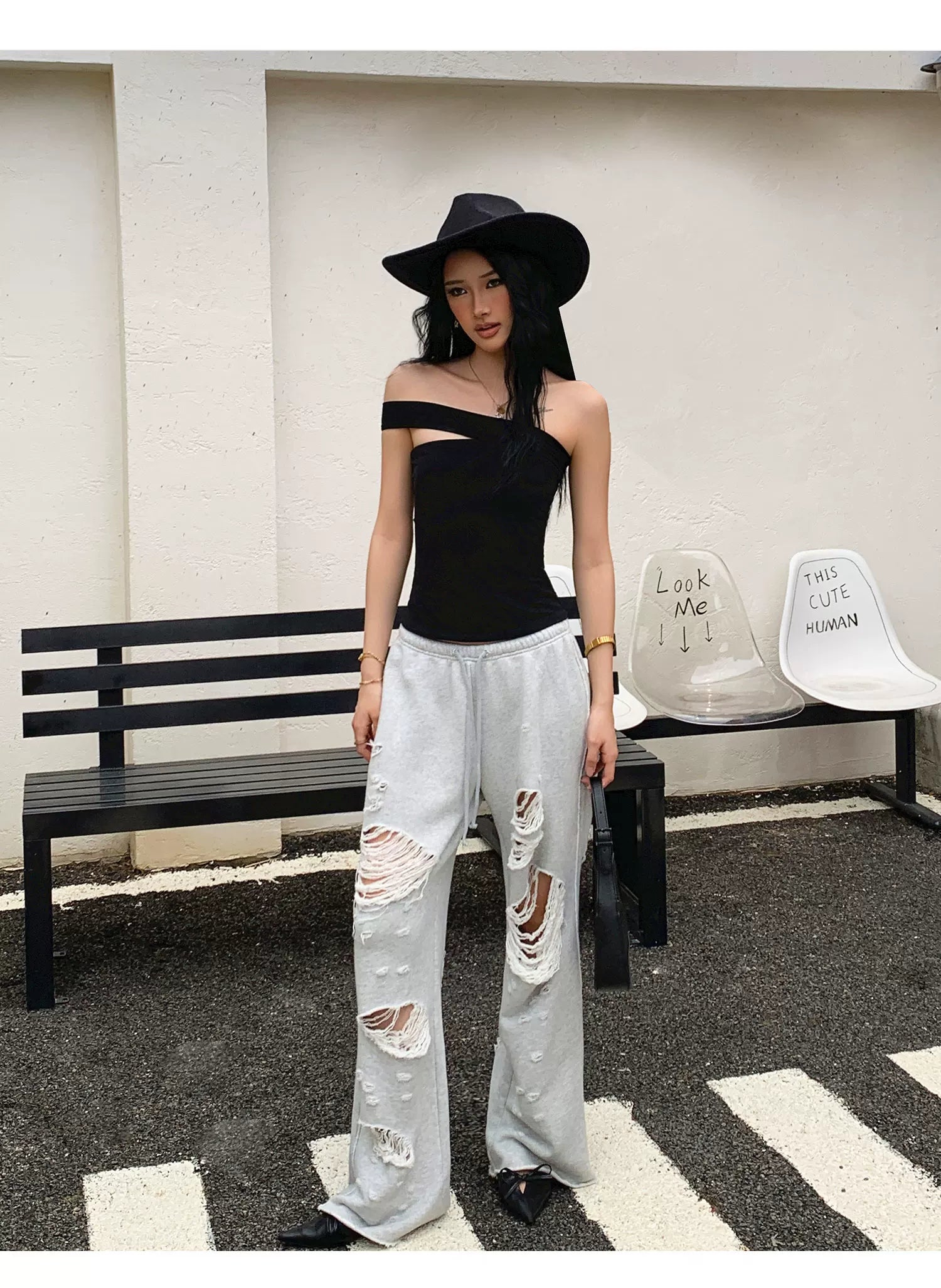 Audwyn Ripped Straight Skinny Versatile Sweatpants