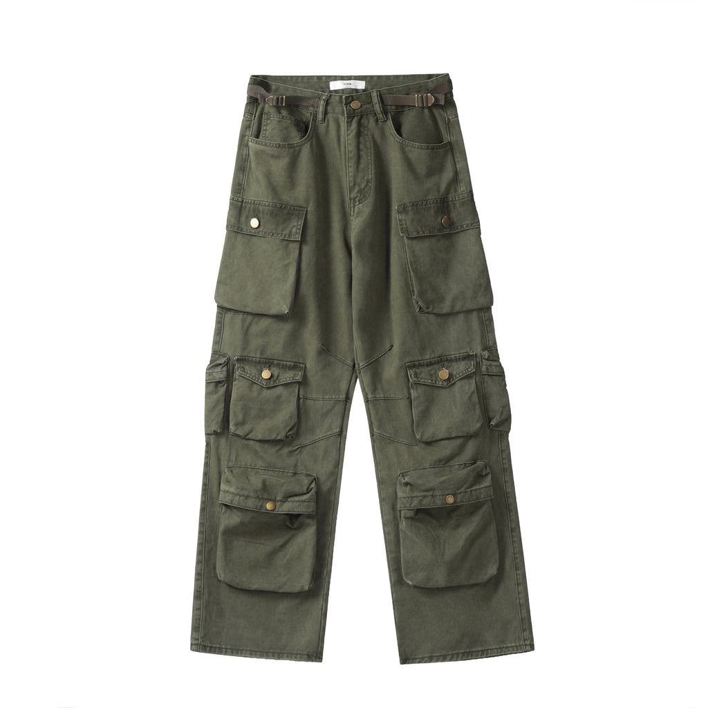 11KN army straight multi-pocket wide-leg pants