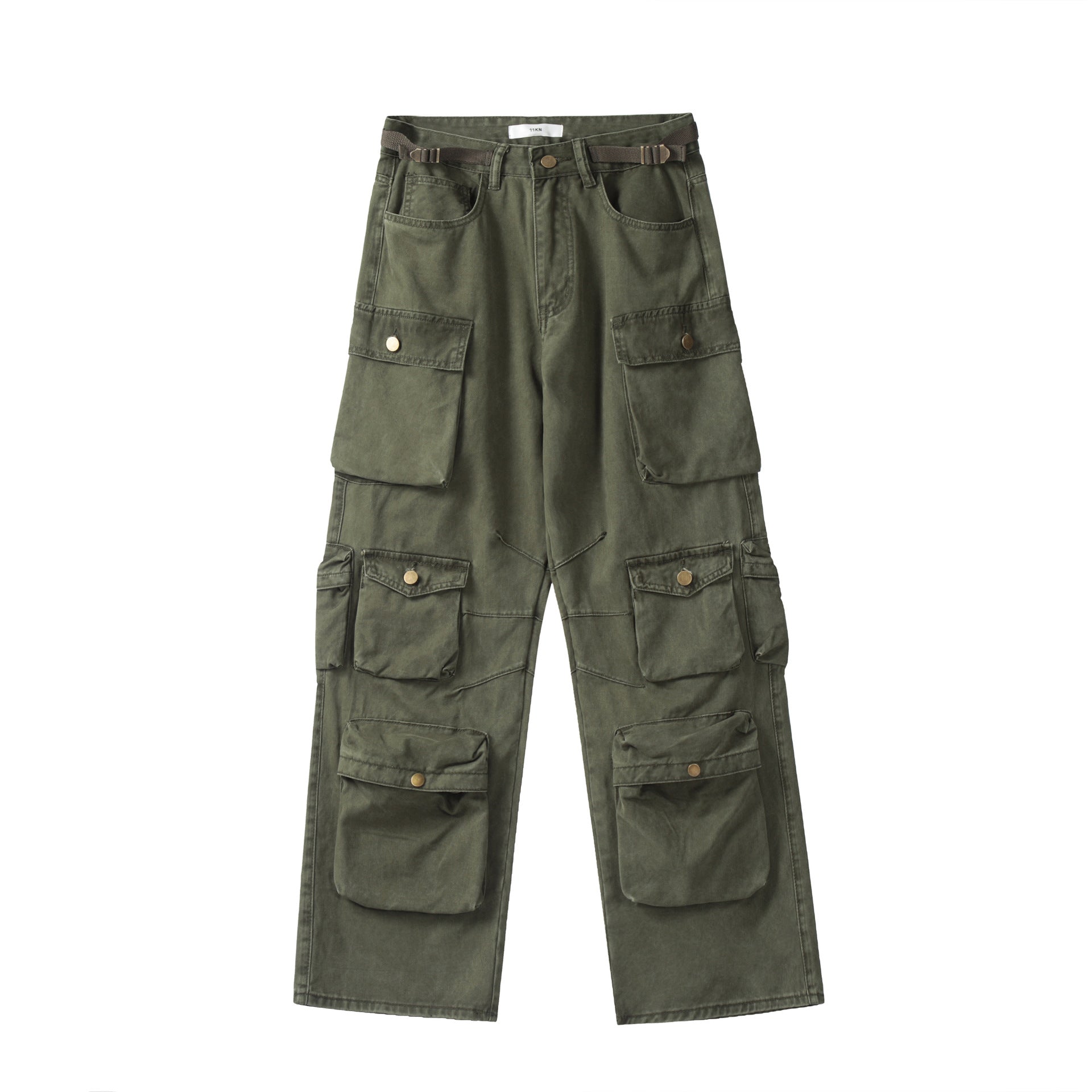 11KN army straight multi-pocket wide-leg pants