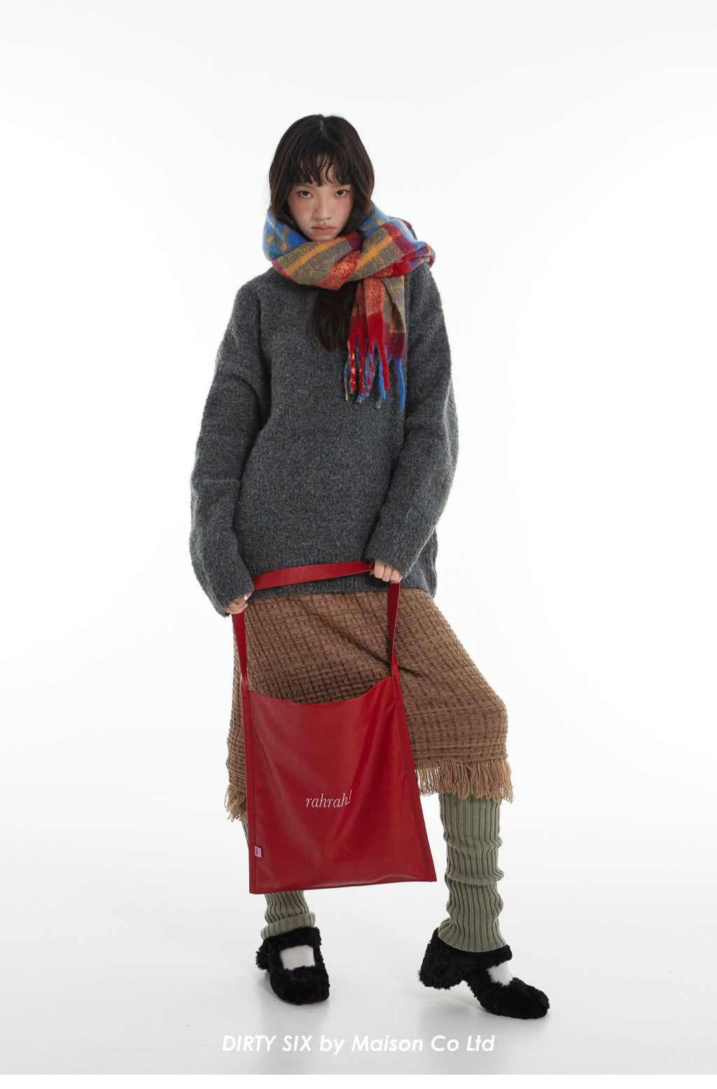 DirtySix "rahrah!" contrasting embroidery large-capacity soft leather tote bag