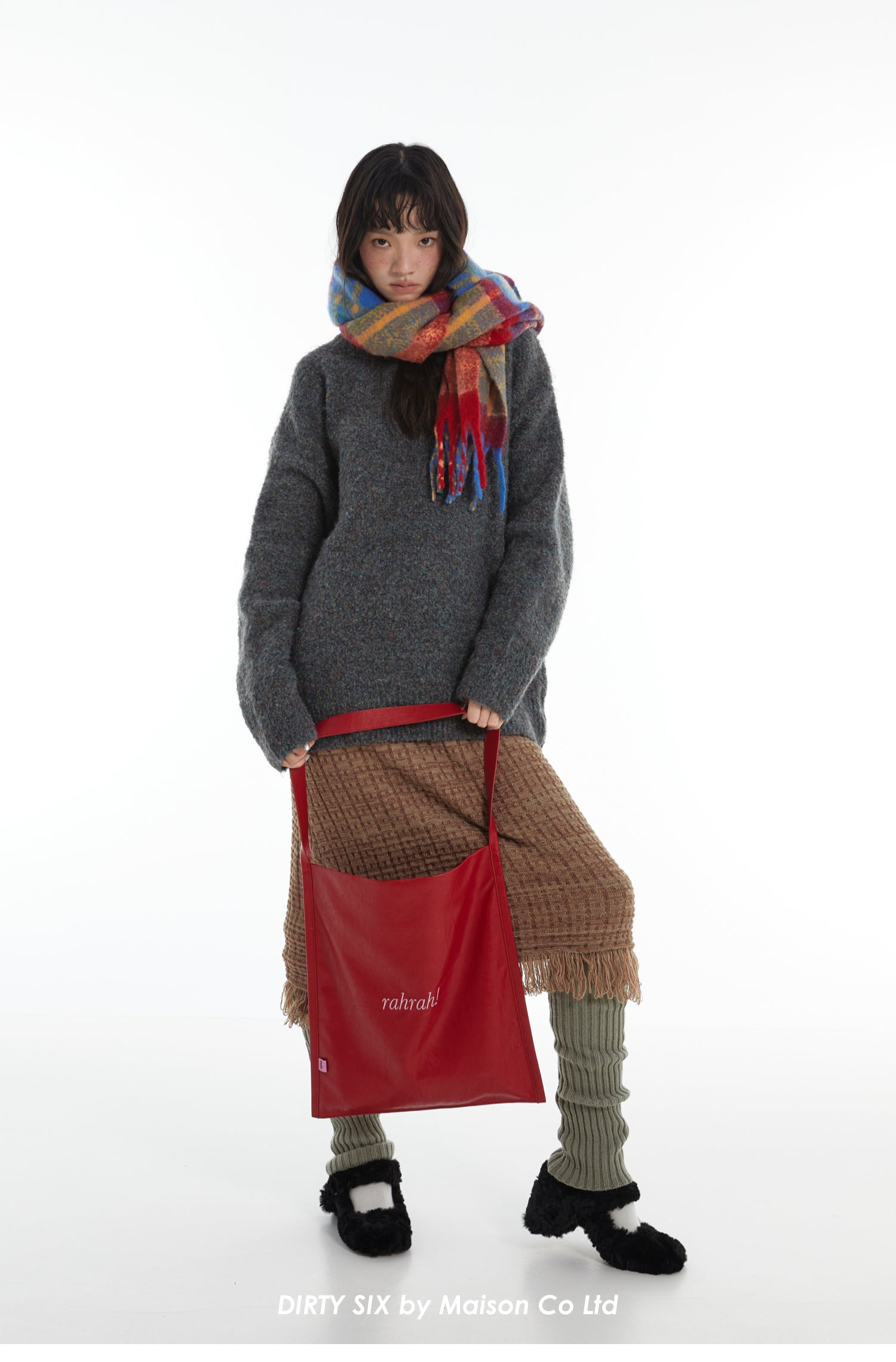 DirtySix "rahrah!" contrasting embroidery large-capacity soft leather tote bag