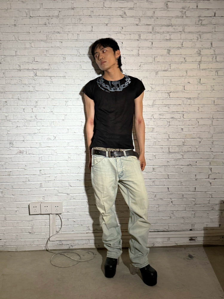 CHAI White Ink Direct Injection Tencel Vest Fly Sleeve Slim T-shirt