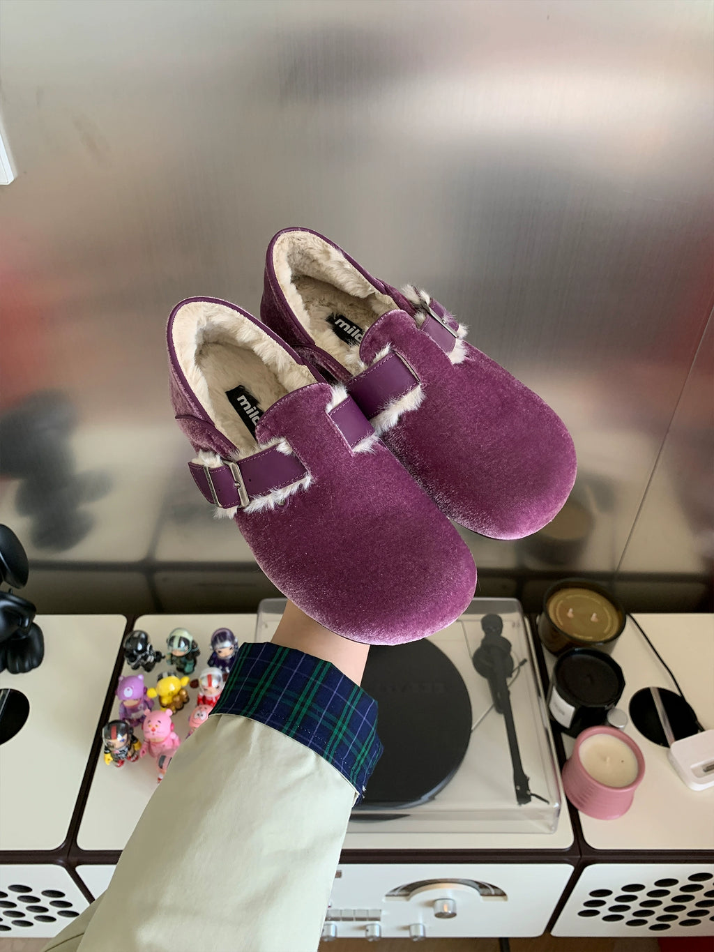 Milooey Retro Flat Leather Plush Shoes