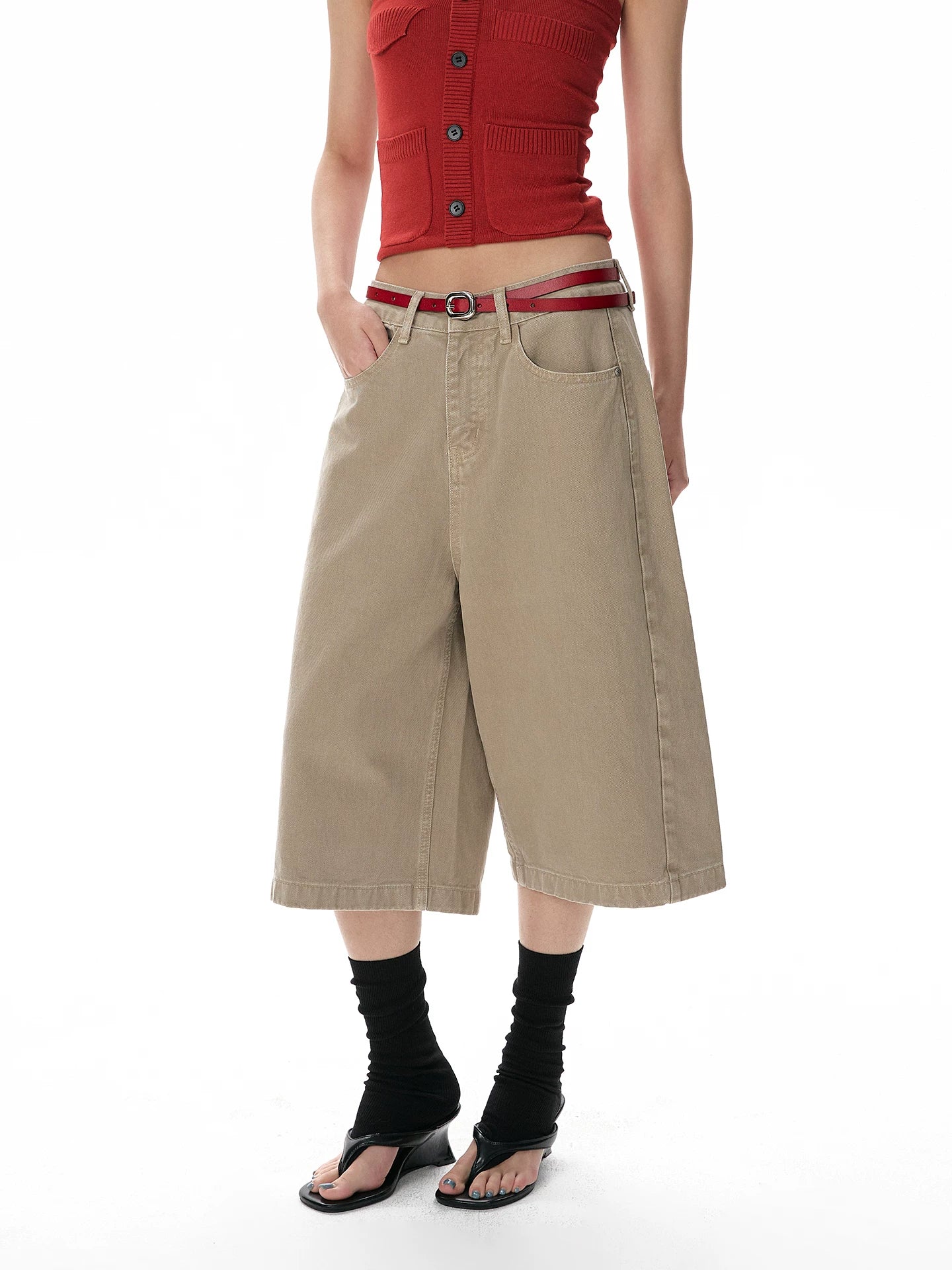 A PUEE Retro Wide-leg Loose Versatile Cropped Pants