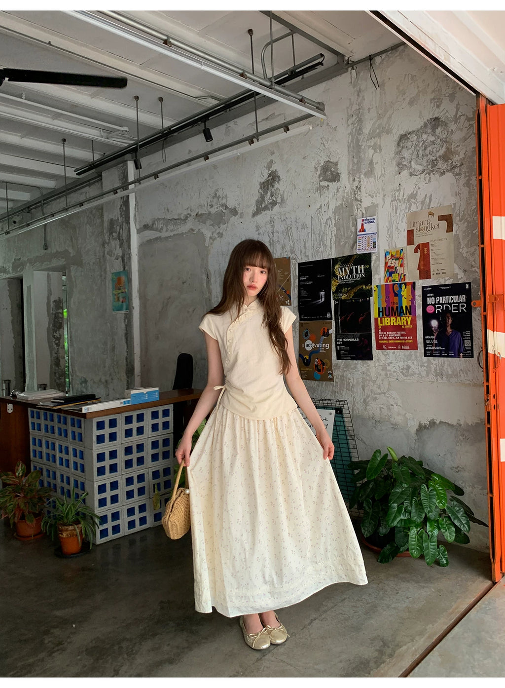 KANO Stand-up Collar Top Skirt Set