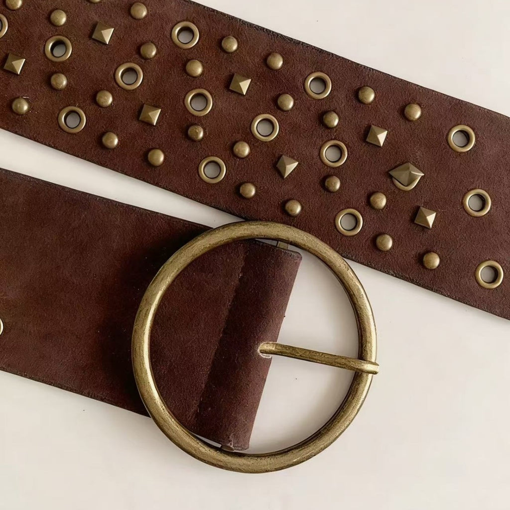 Intertek Versatile Bead Hollow Ring PU Leather Waist Belt