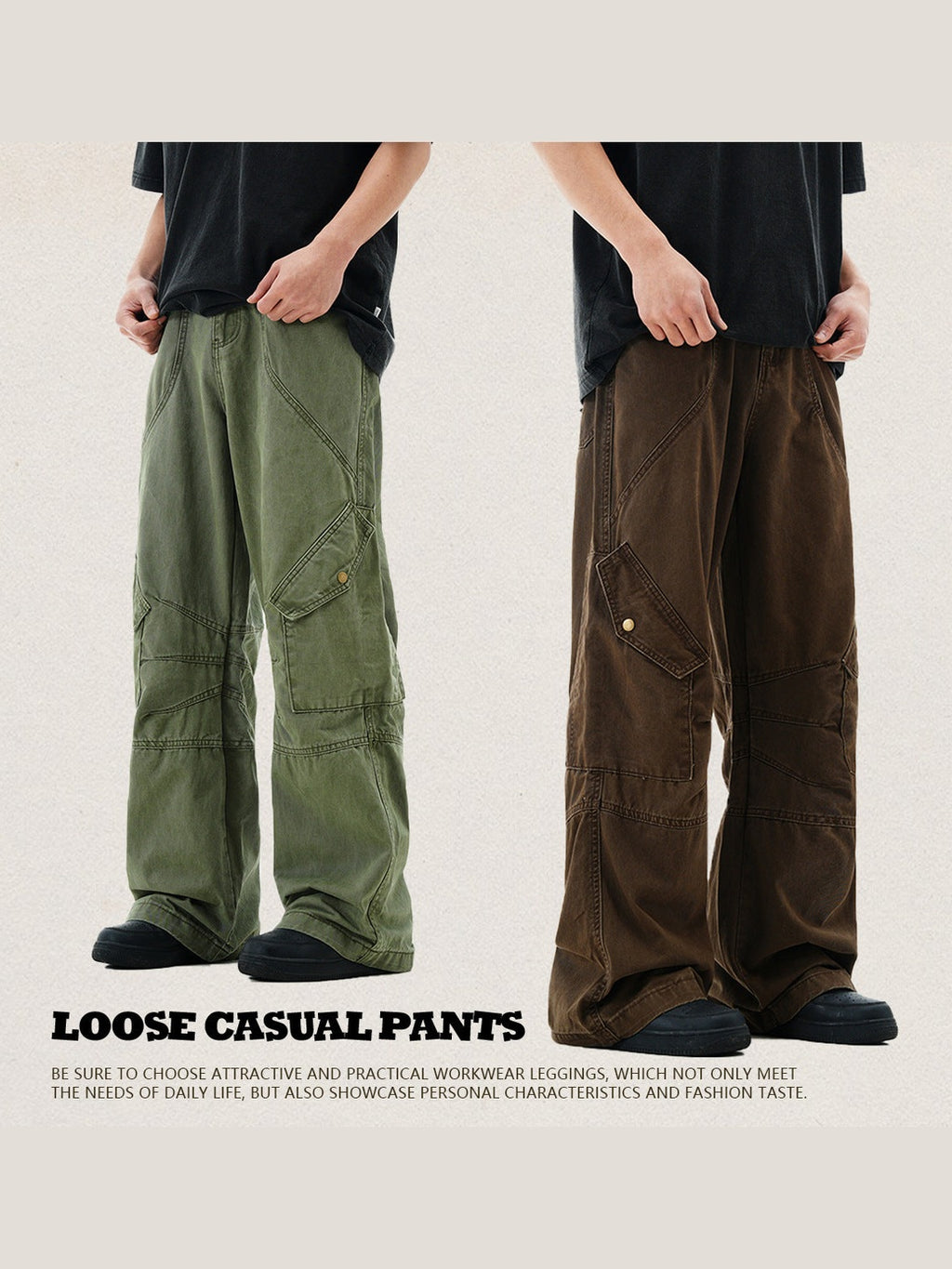 11KN Large Pocket Retro Straight Casual Trousers