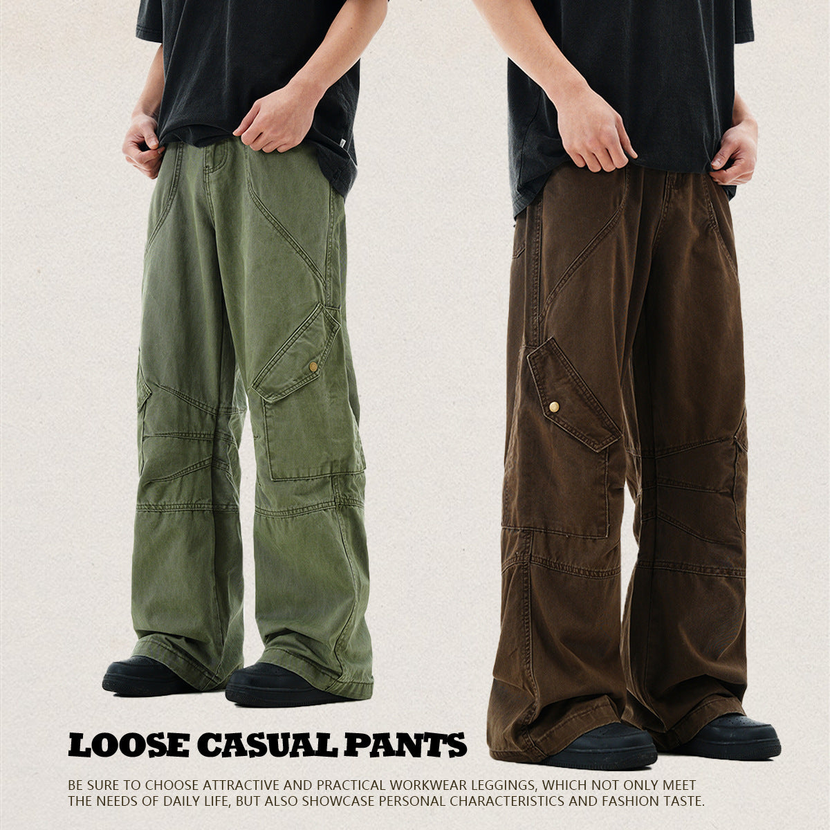 11KN Large Pocket Retro Straight Casual Trousers