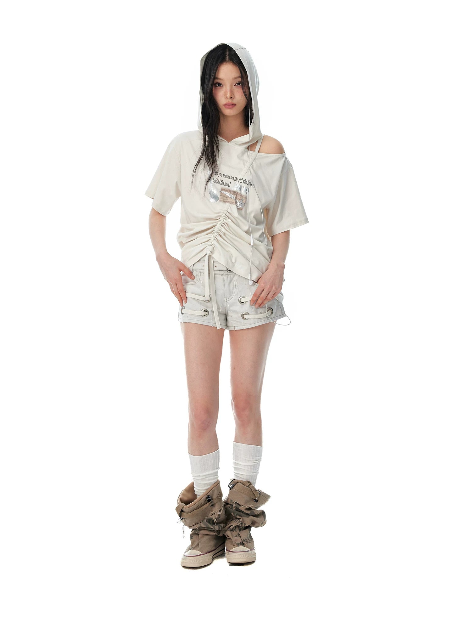 JIKOO Double Belt Denim Shorts