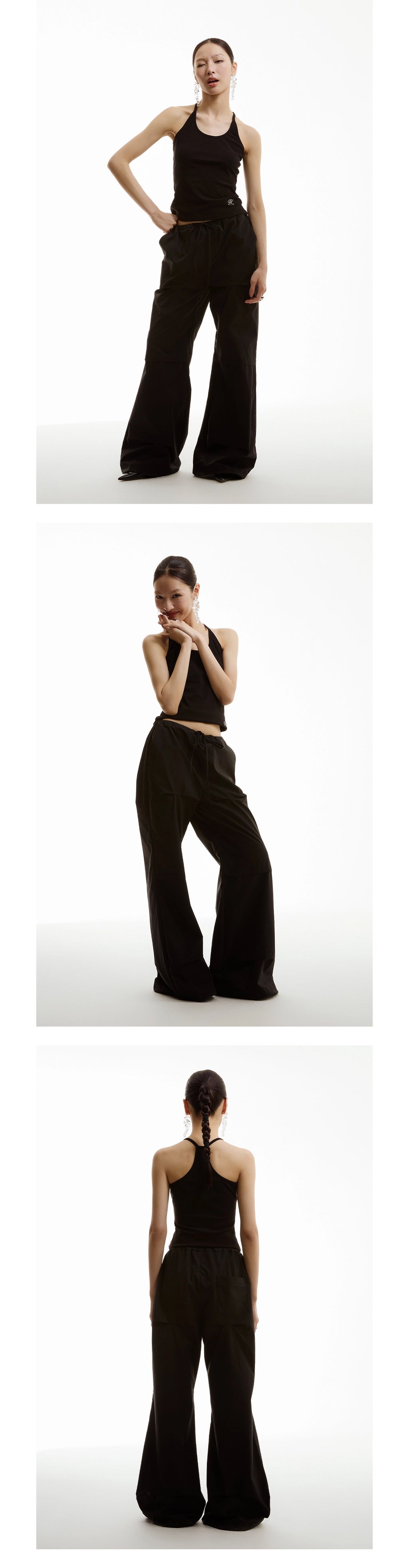 FUNKYFUN Three-layer Pull-pleated Wide-waisted Straight-leg Trench Coat Casual Pants