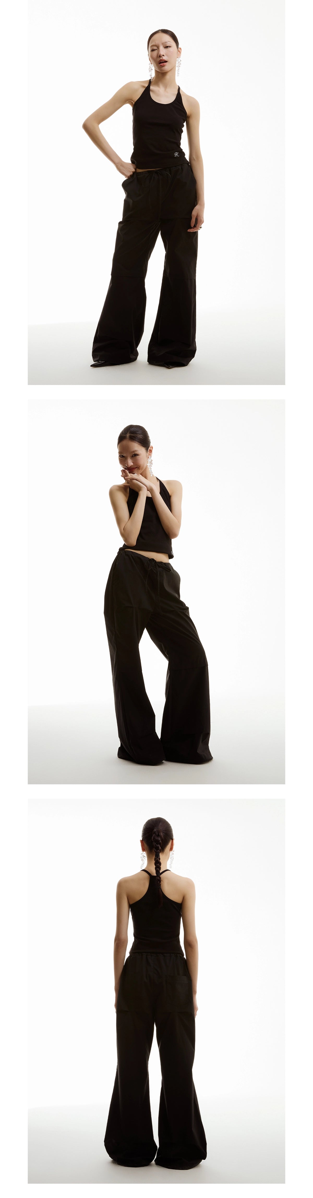 FUNKYFUN Three-layer Pull-pleated Wide-waisted Straight-leg Trench Coat Casual Pants