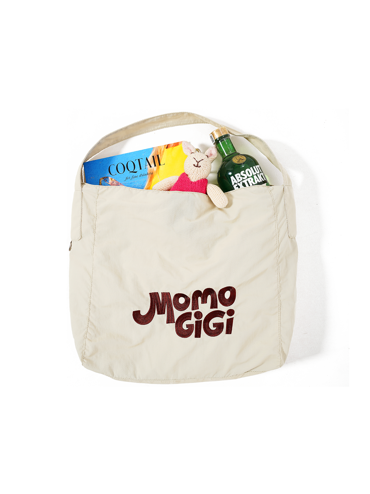 Momogigi Contrast Color Embroidery Shopping Bag