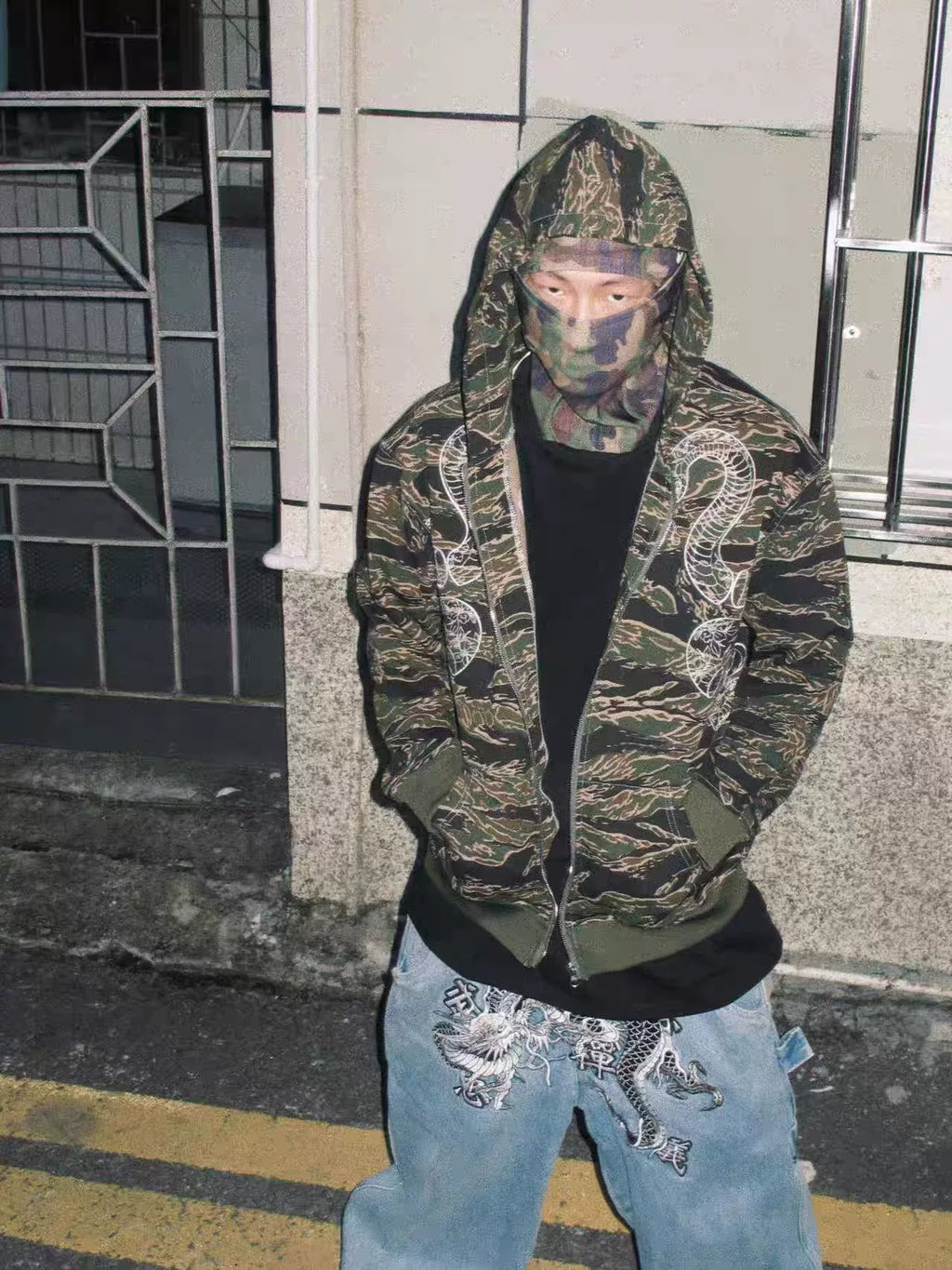 GameOne  Tiger Hip Hop Camo Vintage Cardigan Sweater
