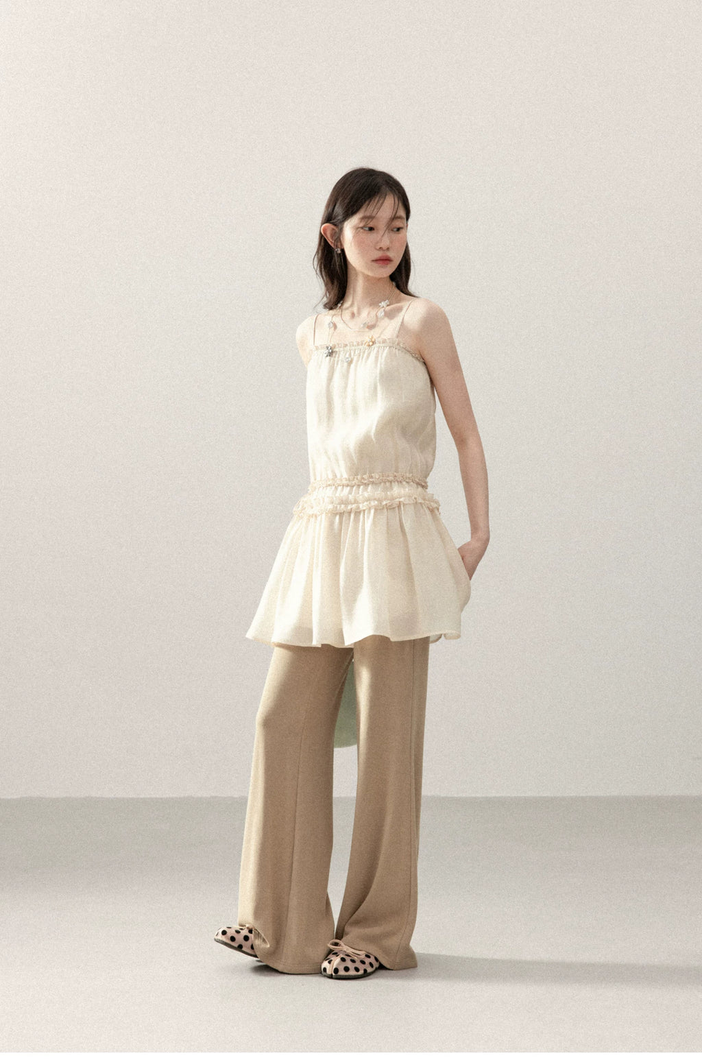 Cantonstory Square Neck Fungus Edge Suspender Dress