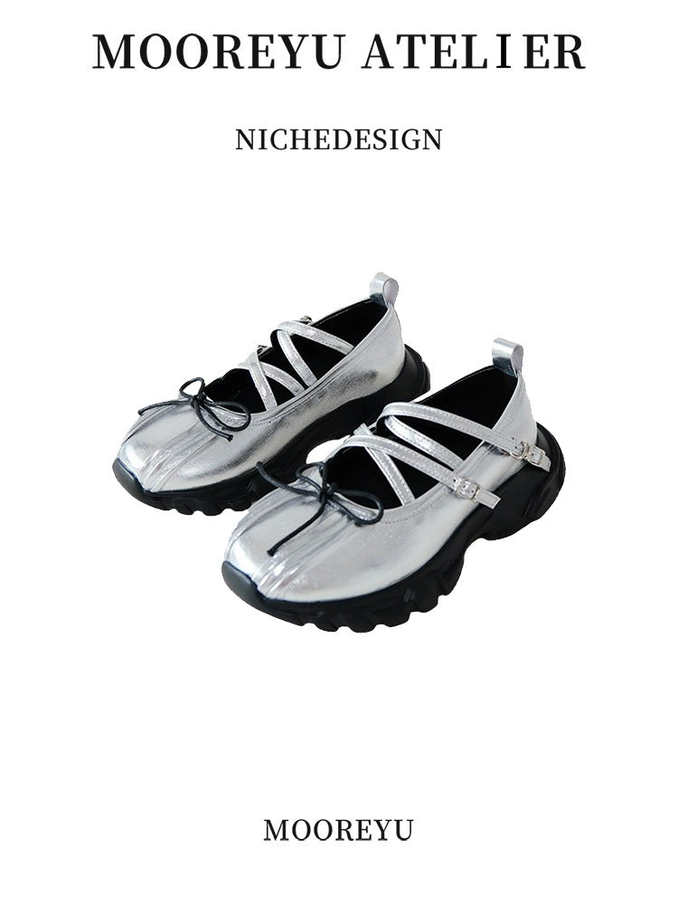 Mooreyu Round Head Sports Shallow Mouth Single Shoes Leather Shoes