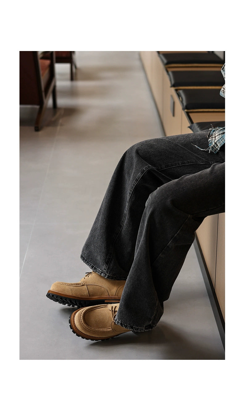 FANGSANHUO Retro Thick-soled Heightened Suede Casual Tooling Derby Shoes