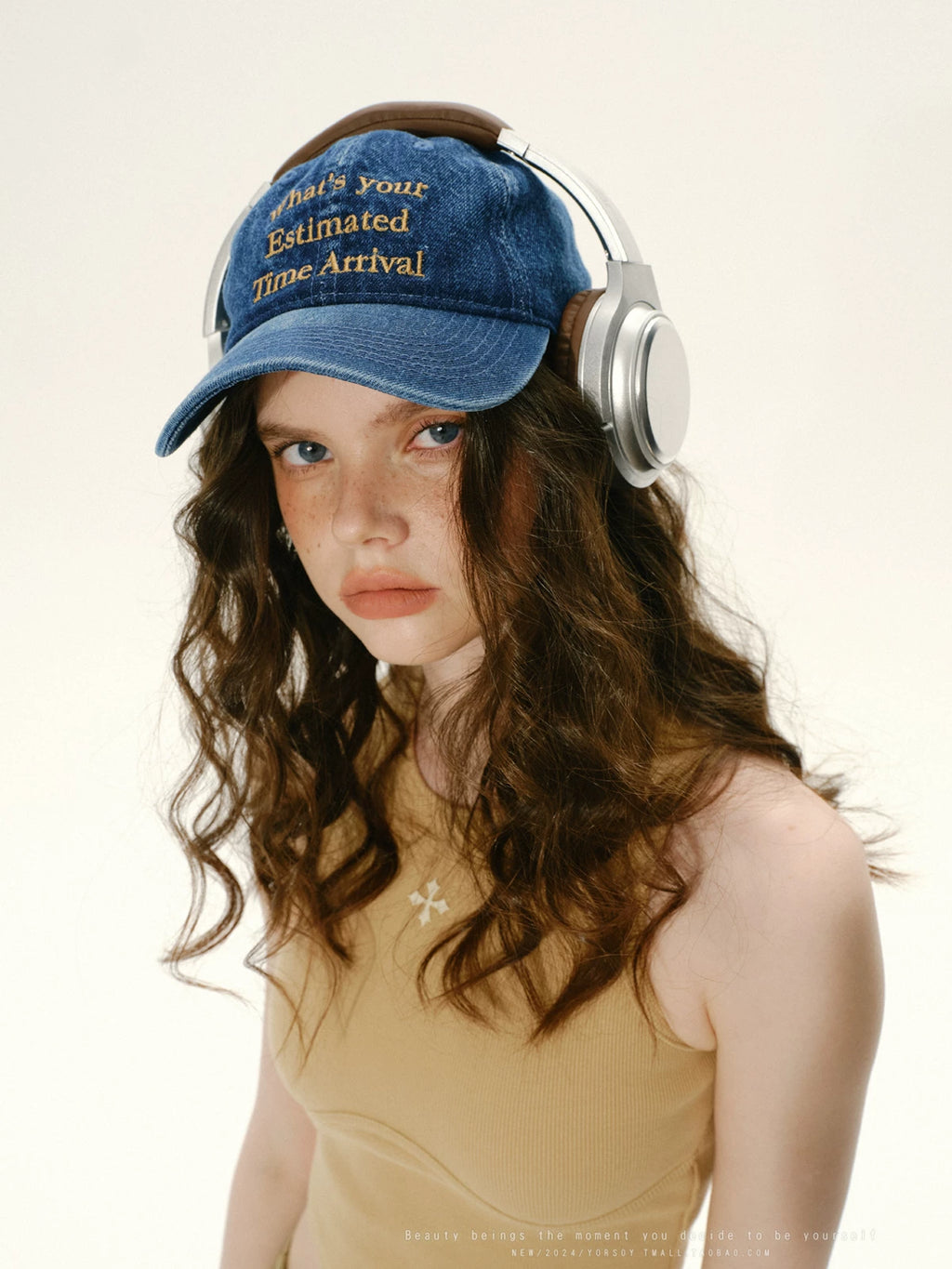 YORSOY Vintage Denim Monogram Peaked Hat