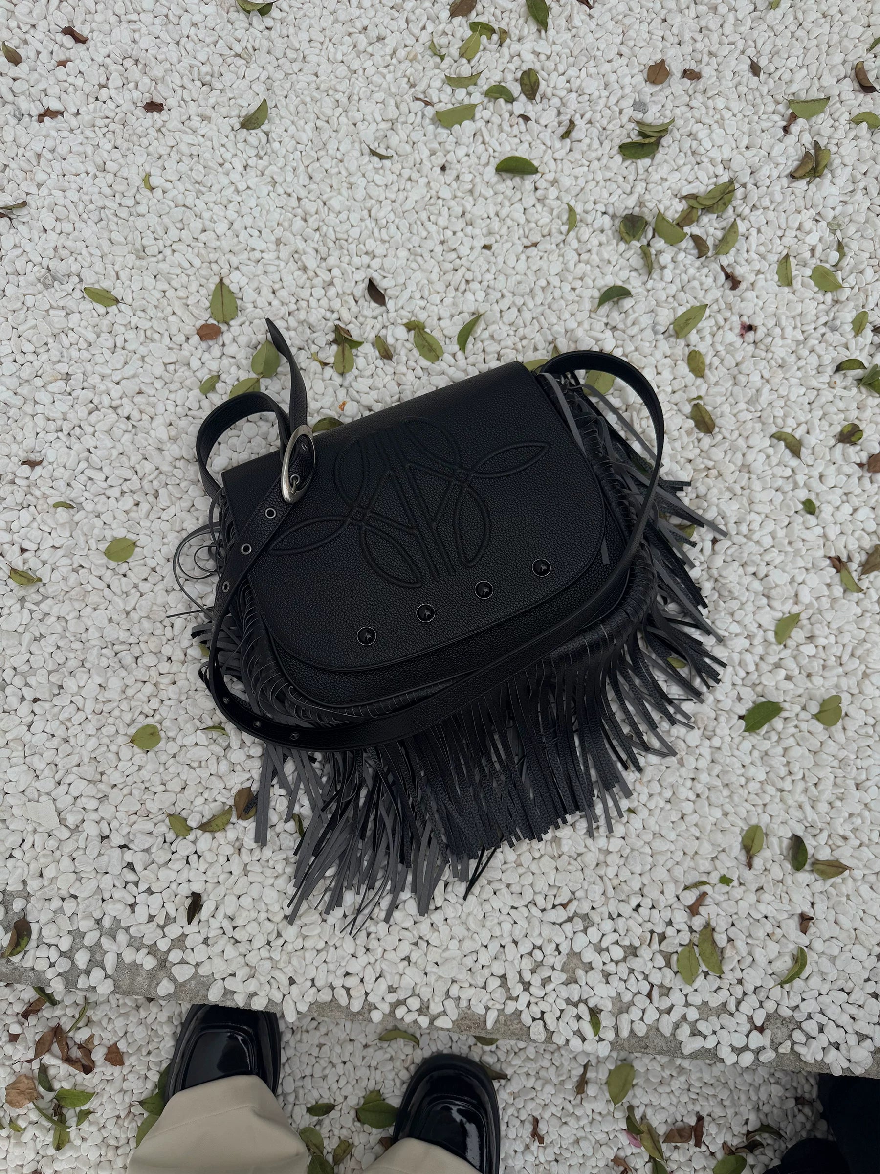 TERRAINCOGNITA Fringed Pearl Crossbody Shoulder Bag