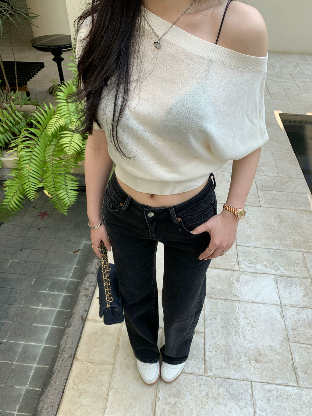 Popchee Narrow Mid-rise Straight-leg Pants