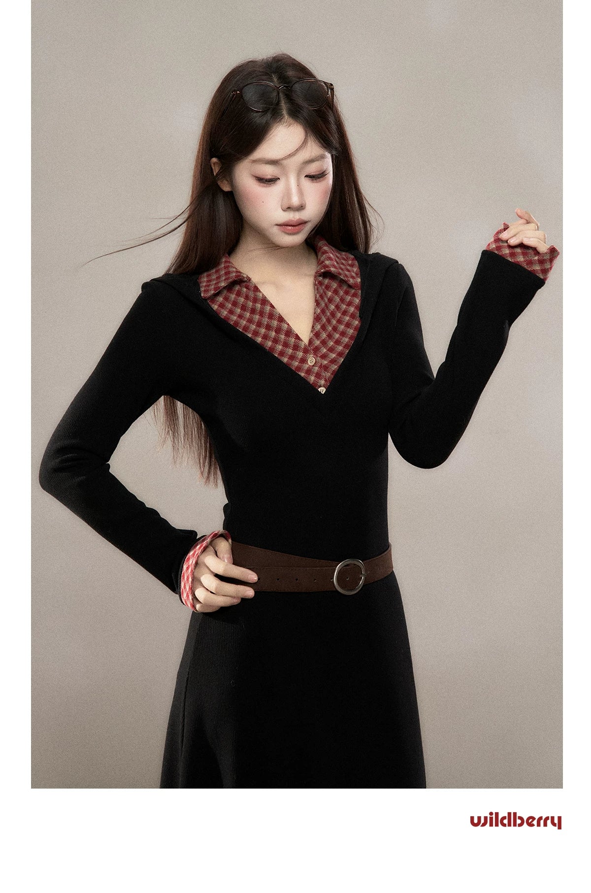 Wildberry Korean College Style Long Sleeve Dress