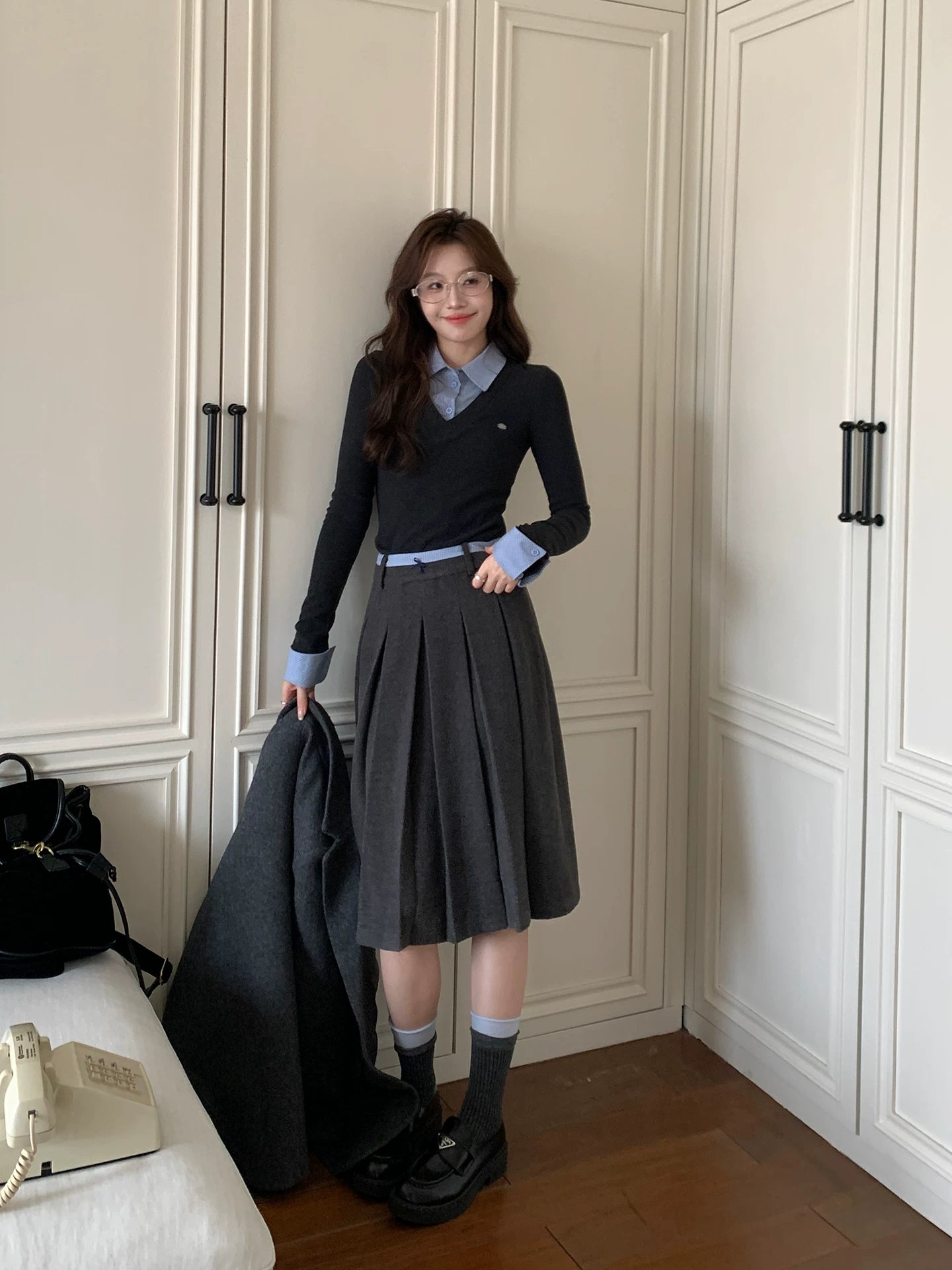 Even Versatile Preppy Style Spliced Waist Skirt