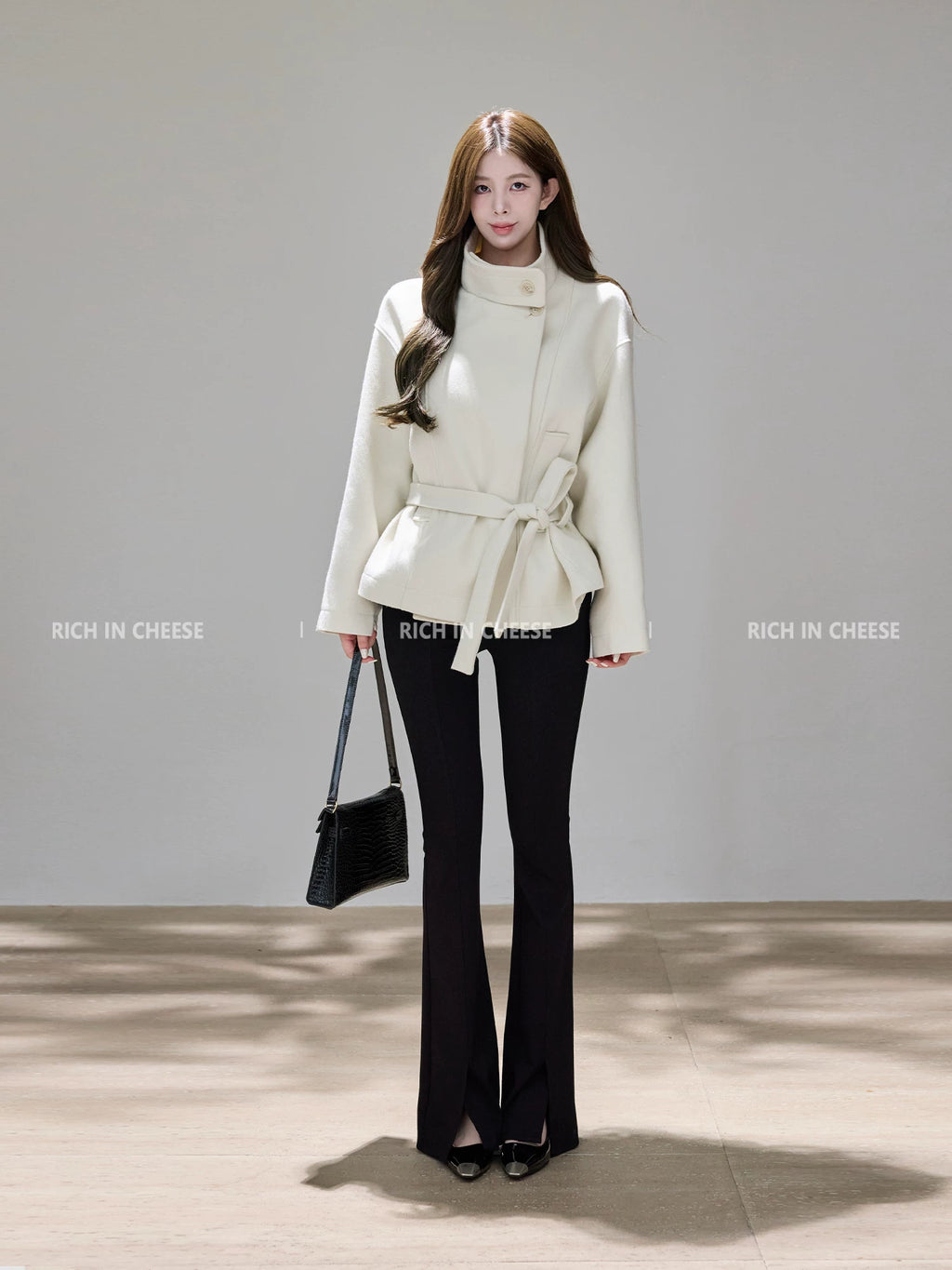 RICH IN CHEESE Small Stand-up Collar Waist Casual Versatile Short Woolen