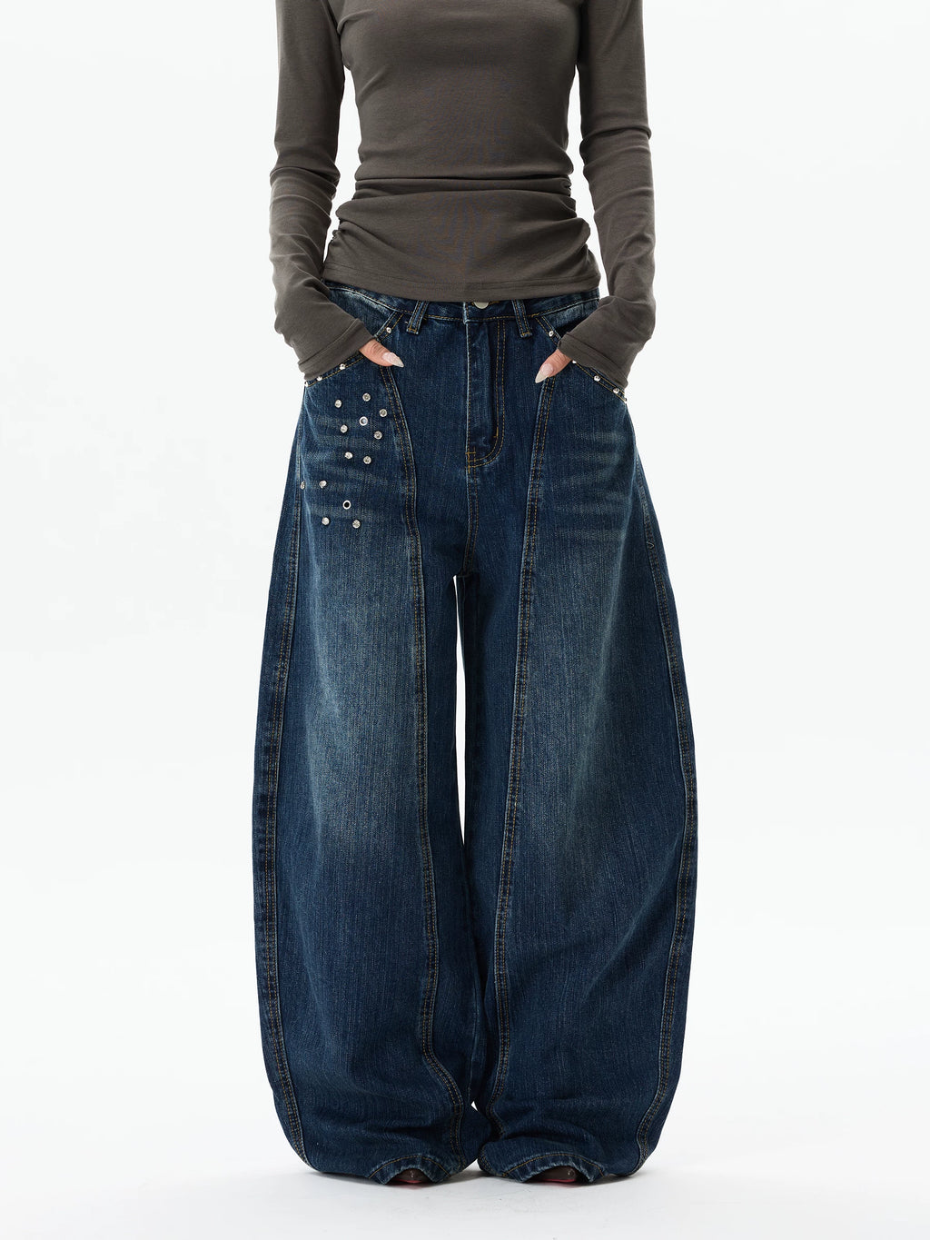 WLNEXT Vintage Wide Leg Loose Diamond Jeans