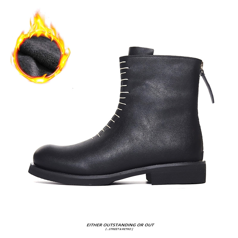 SHENLV StuIO Round Head Chelsea High-top Leather Shoes