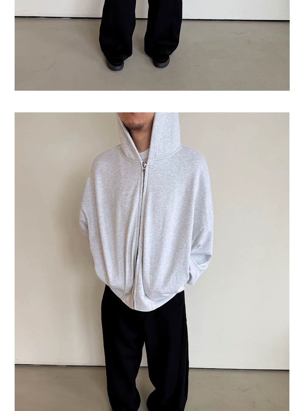 Anniehall Large Silhouette Bat Sleeve Short Wide Zip Hooded Sweater