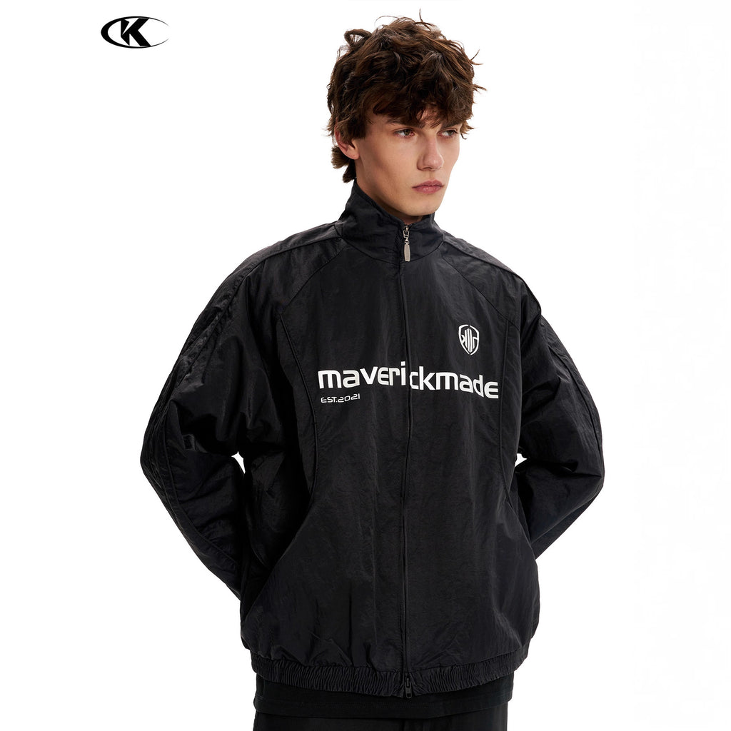 11KN Retro Digital Print Casual Loose Stand-up Jacket