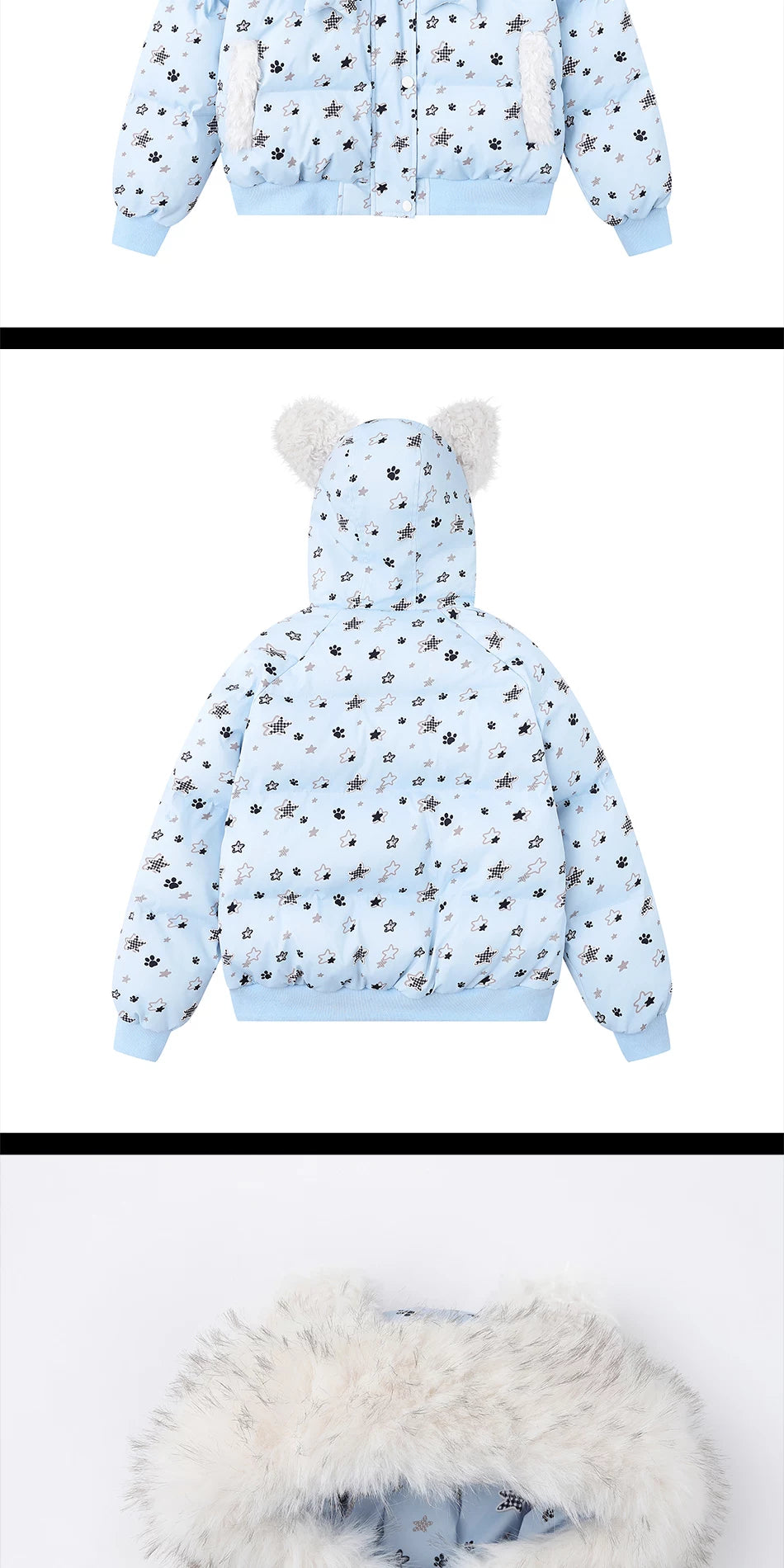 Zuocisankon Star Print Plush Hooded Cotton Coat