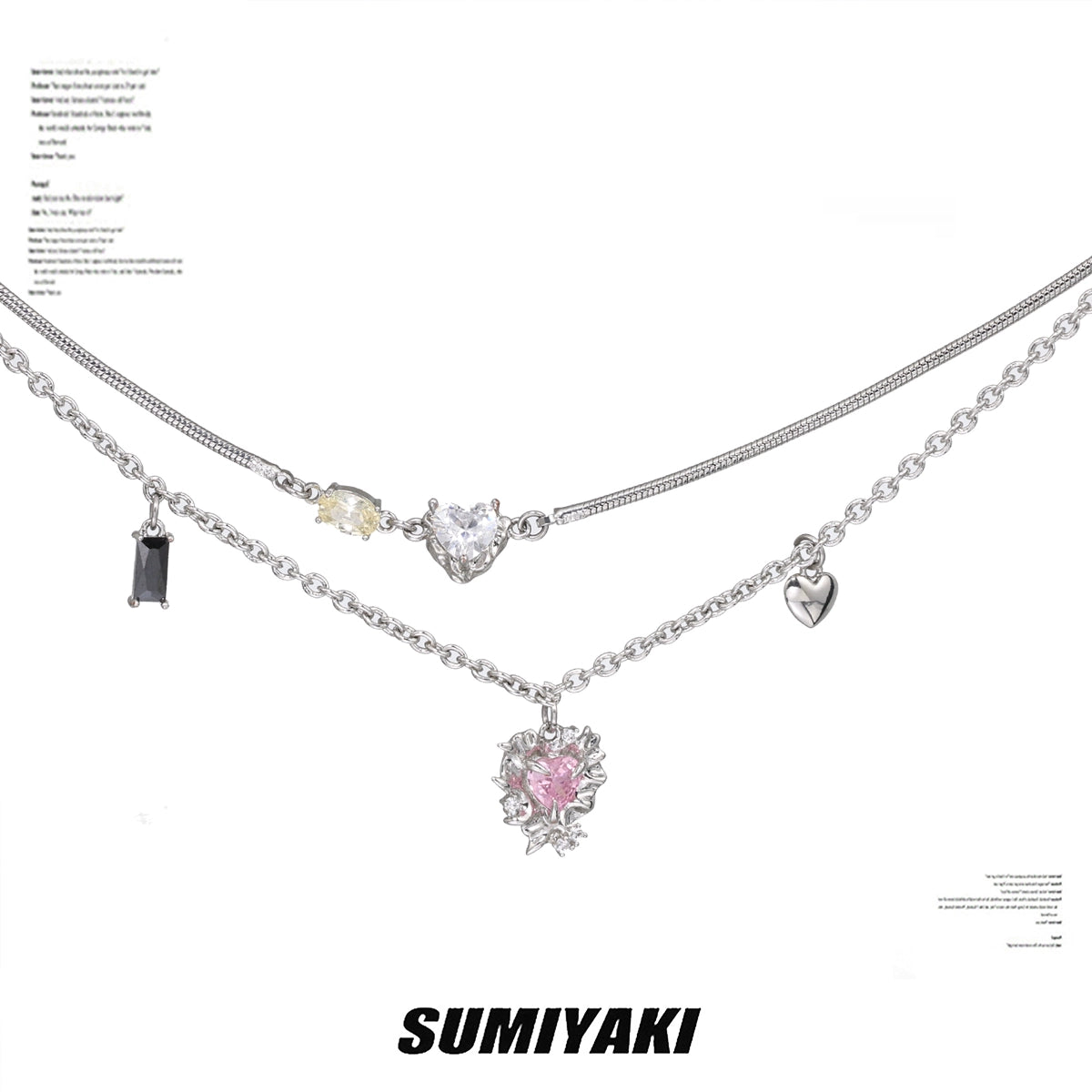 SUMIYAKI Colored Diamond Love Double-layer Stacked Belt Necklace