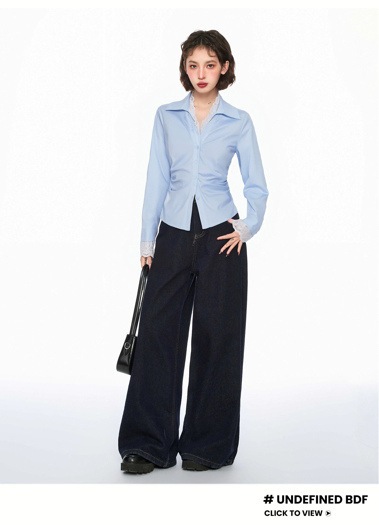 Blackbb Lace Polo Lapel Long Sleeve Shirt