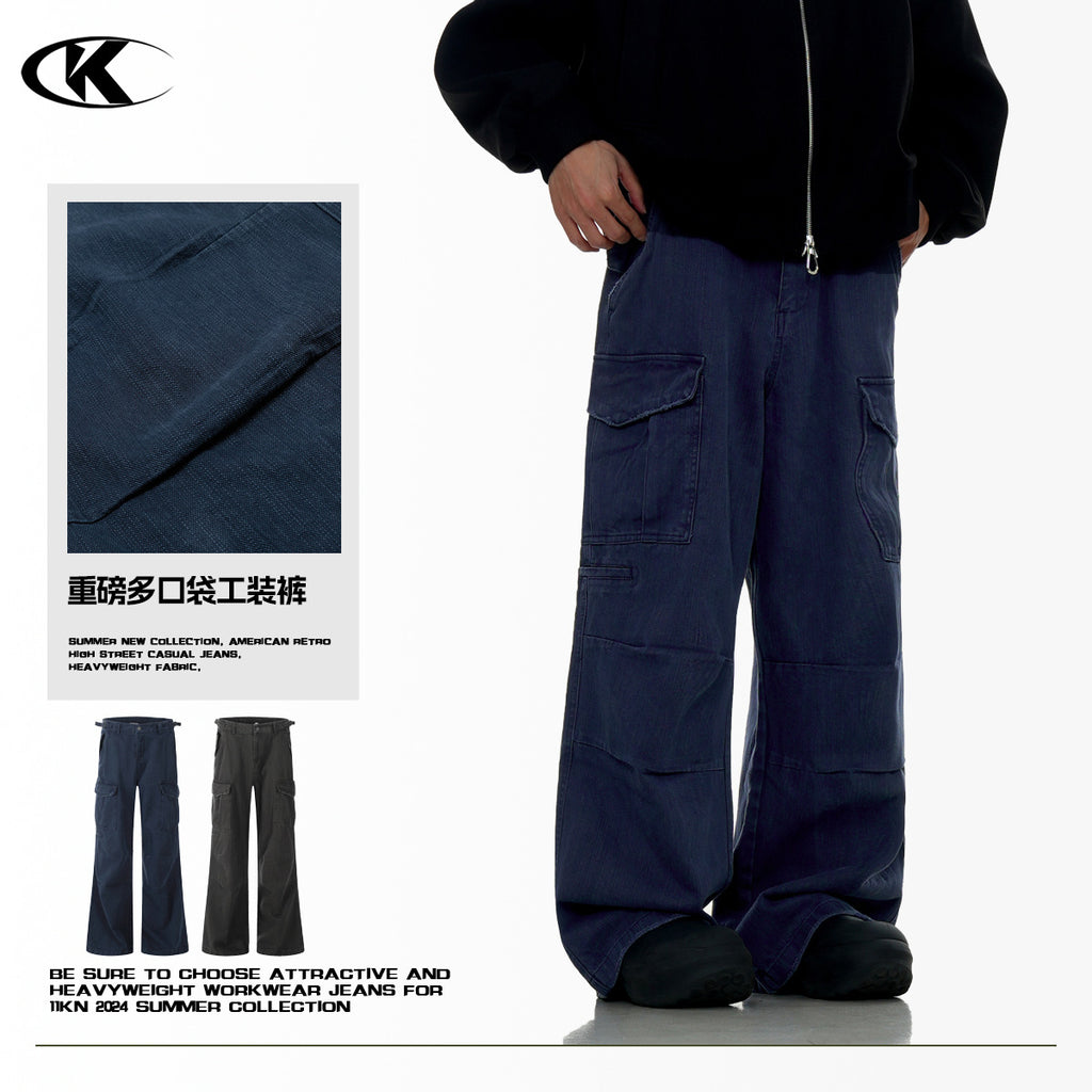 11KN pleated design multi-pocket micro-pull Pants