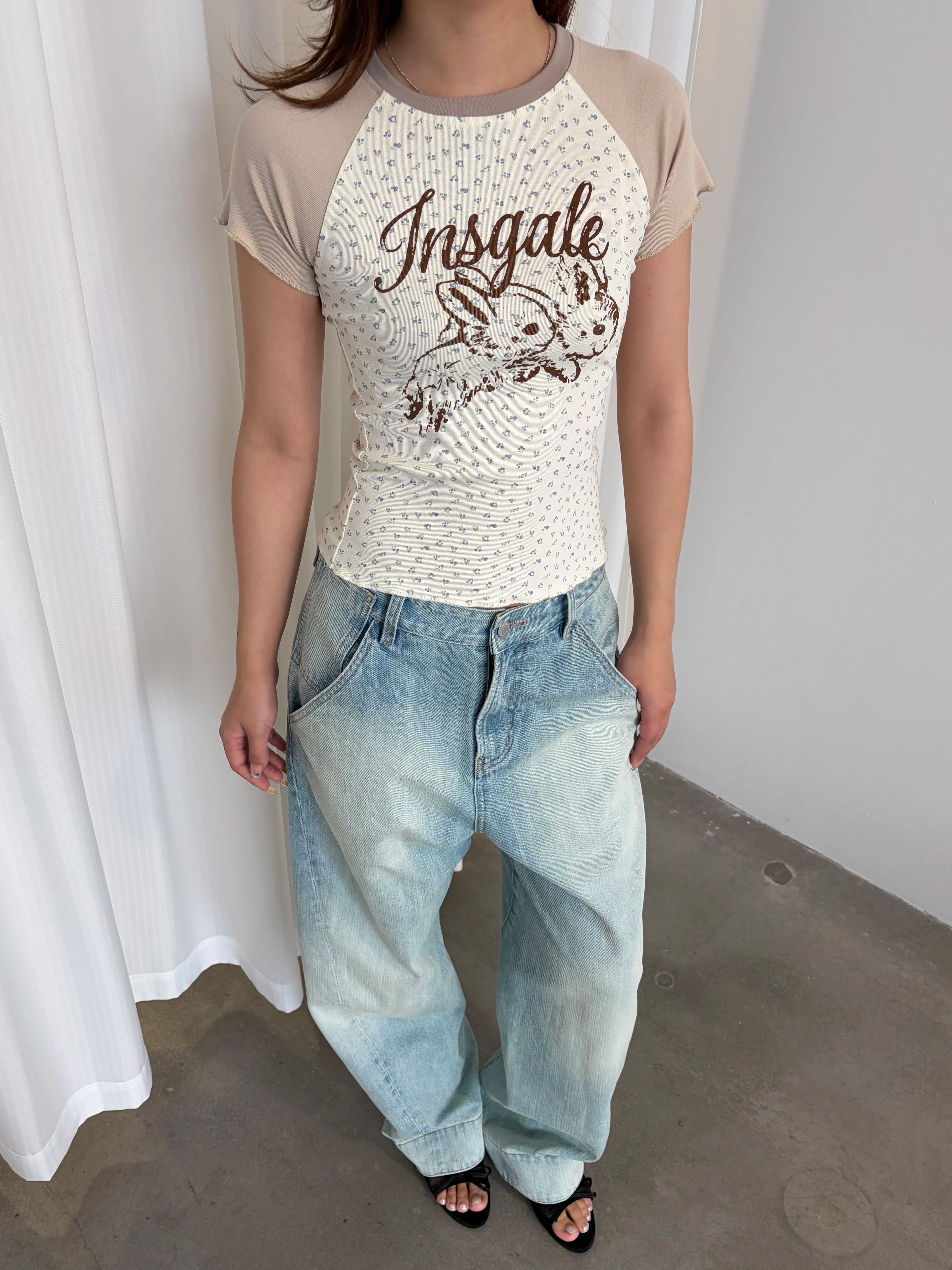 InsGale Floral Color Matching Shoulder Sleeve Slim Tee