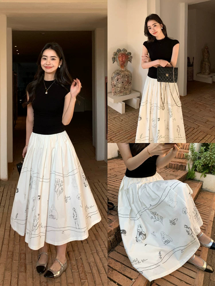 Pusumede Fun Graffiti Loose Skirt