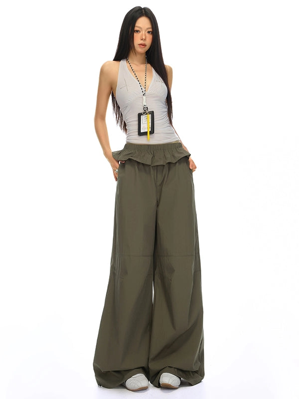 KPSR Lace Waist Casual Versatile Wide Leg Pants