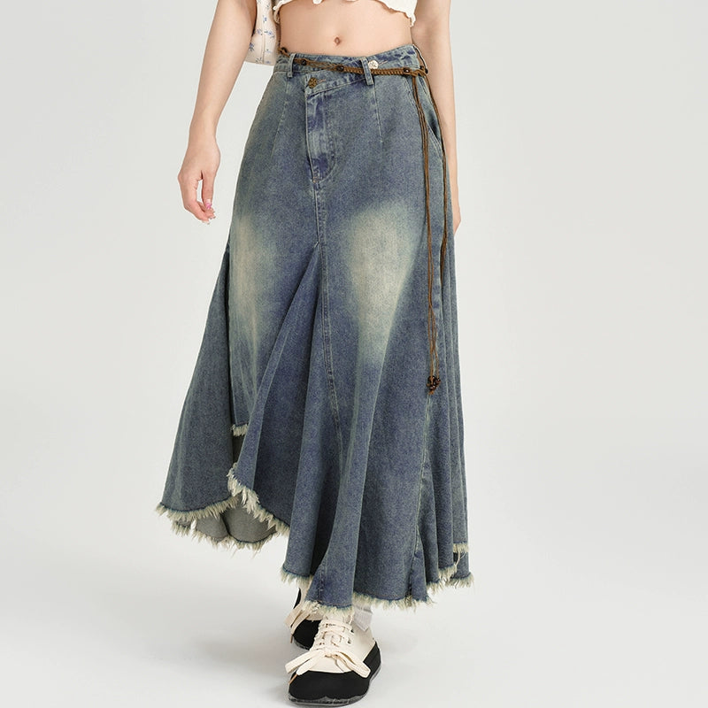 Girlyhalo Vintage High Waist Denim Skirt