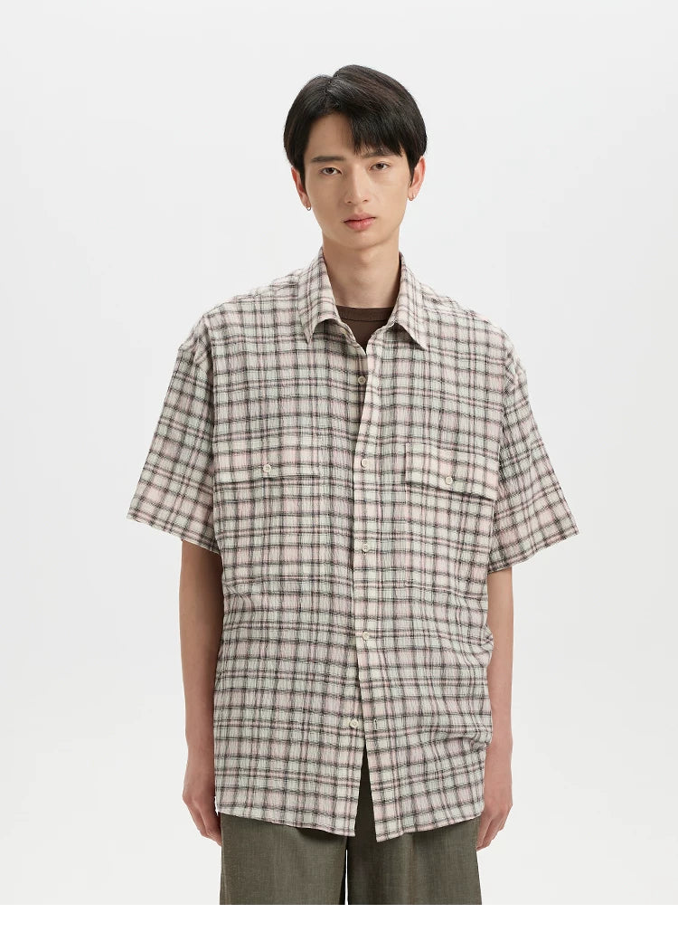 BUTTBILL 200g Plaid Drop-Shoulder Short-Sleeve Shirt