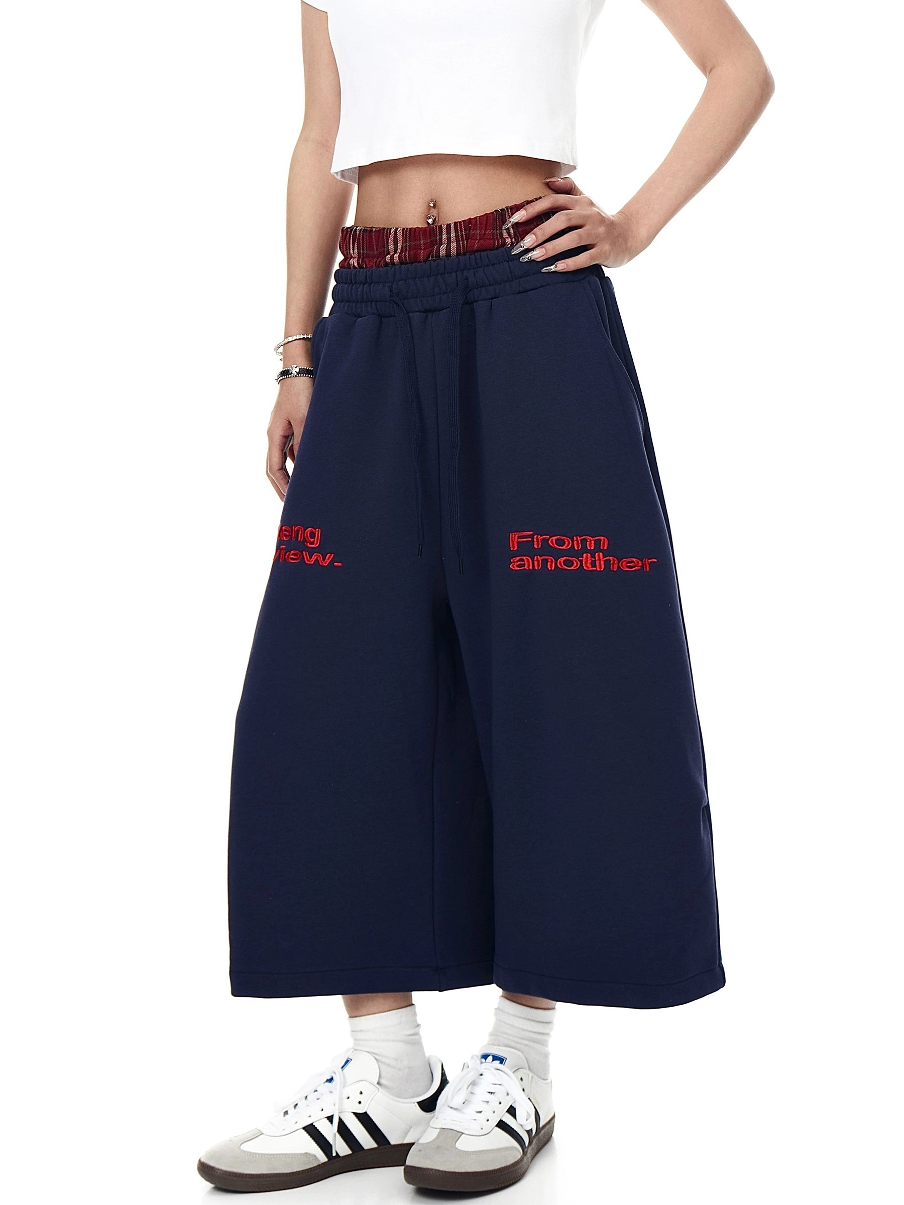 BLACKLISTS Double Waist Plaid Sweatpants Shorts