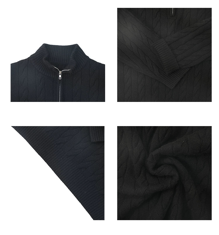 ZOZOFOREST Twist Pattern Thick Needle Half Zipper Sweater
