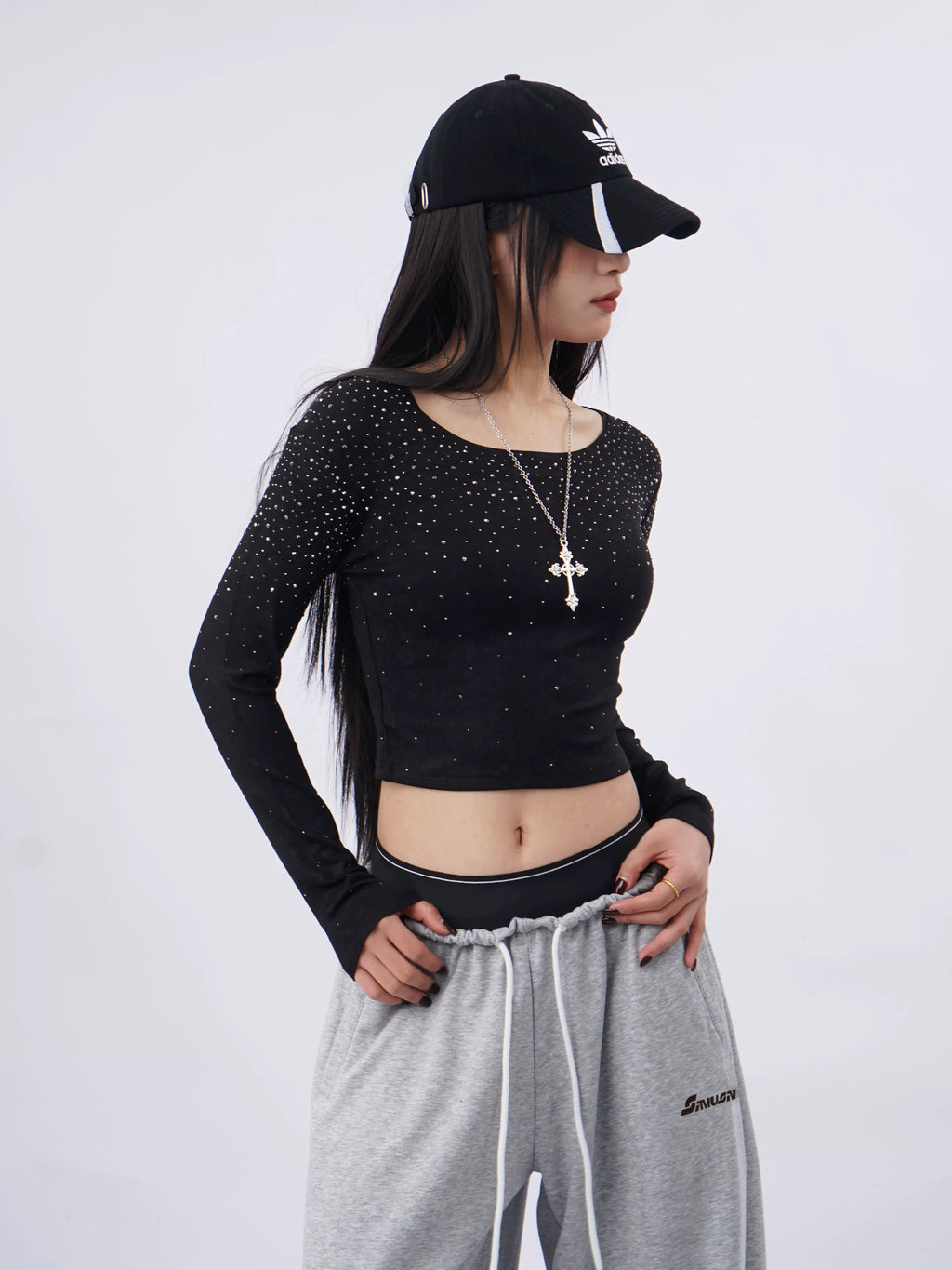 SAMUSAN Irregular Hot Diamond Short Long Sleeve