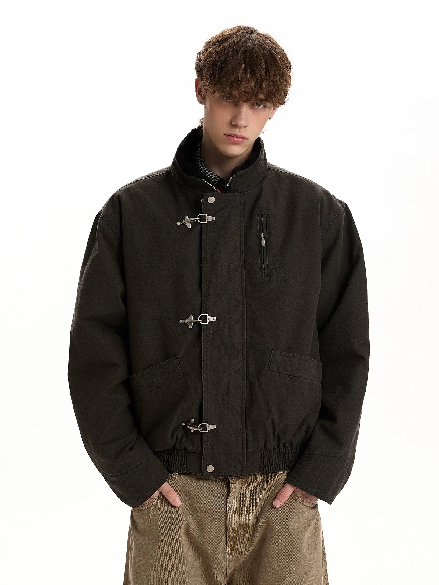 A PUEE Retro Stand-up Collar Short Versatile Jacket