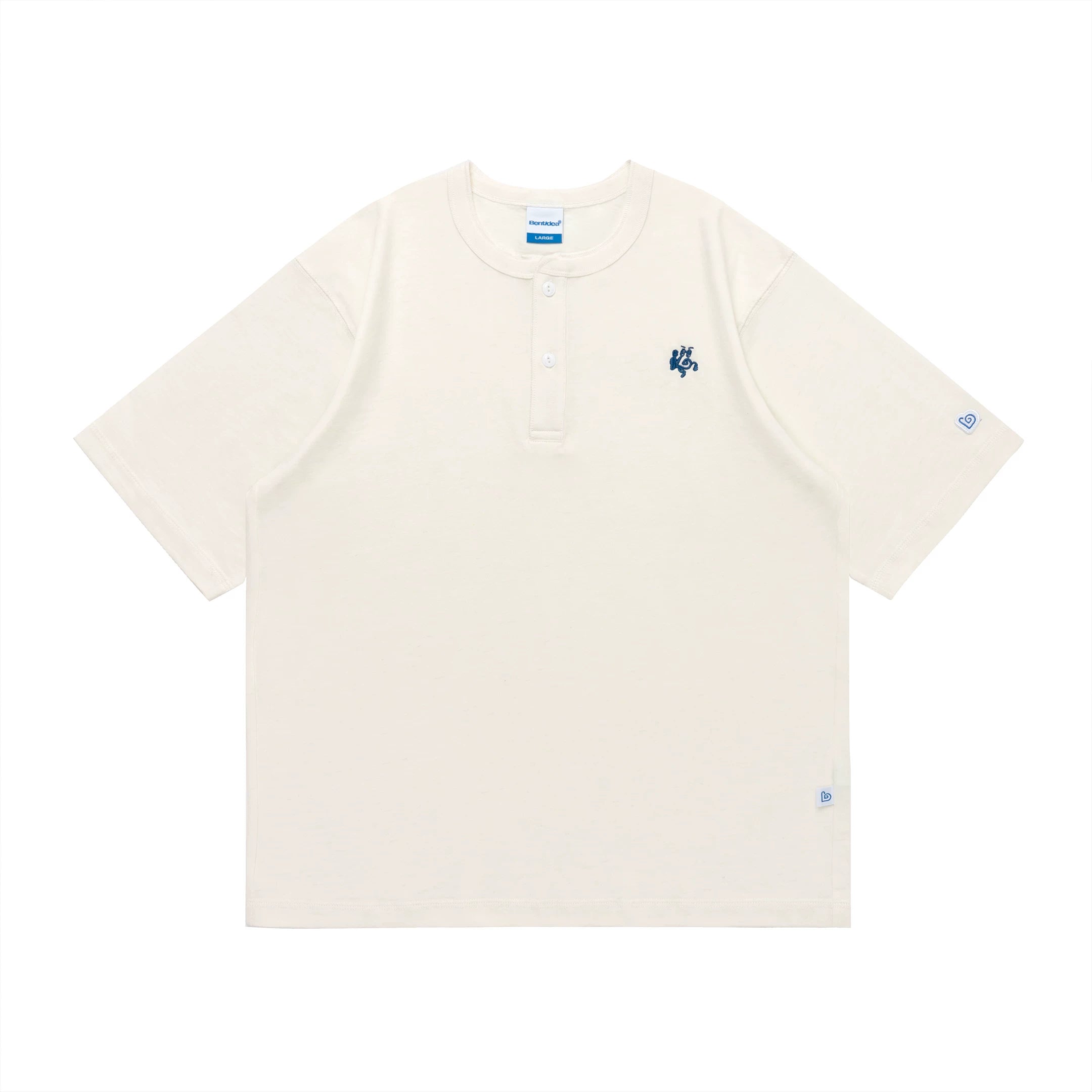 BENT IDEA Embroidery Simple Henry Collar Casual Tee