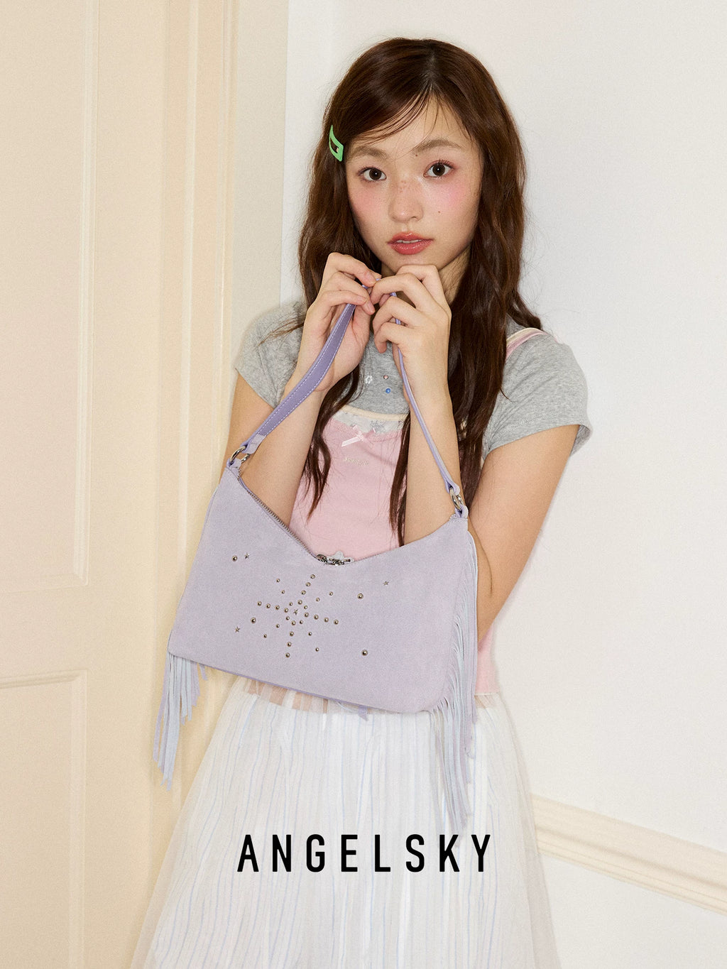 ANGELSKY Suede Fringed Niche Handbag