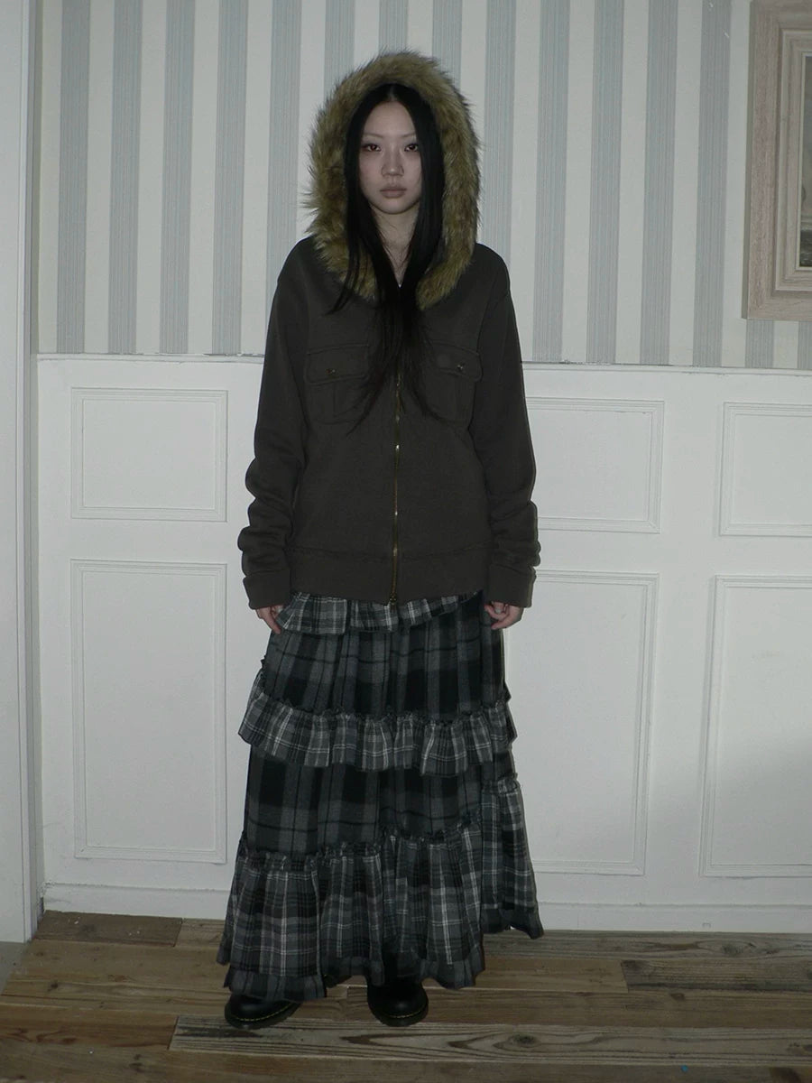 Ang: Project Vintage Plaid Stitching Irregular Skirt