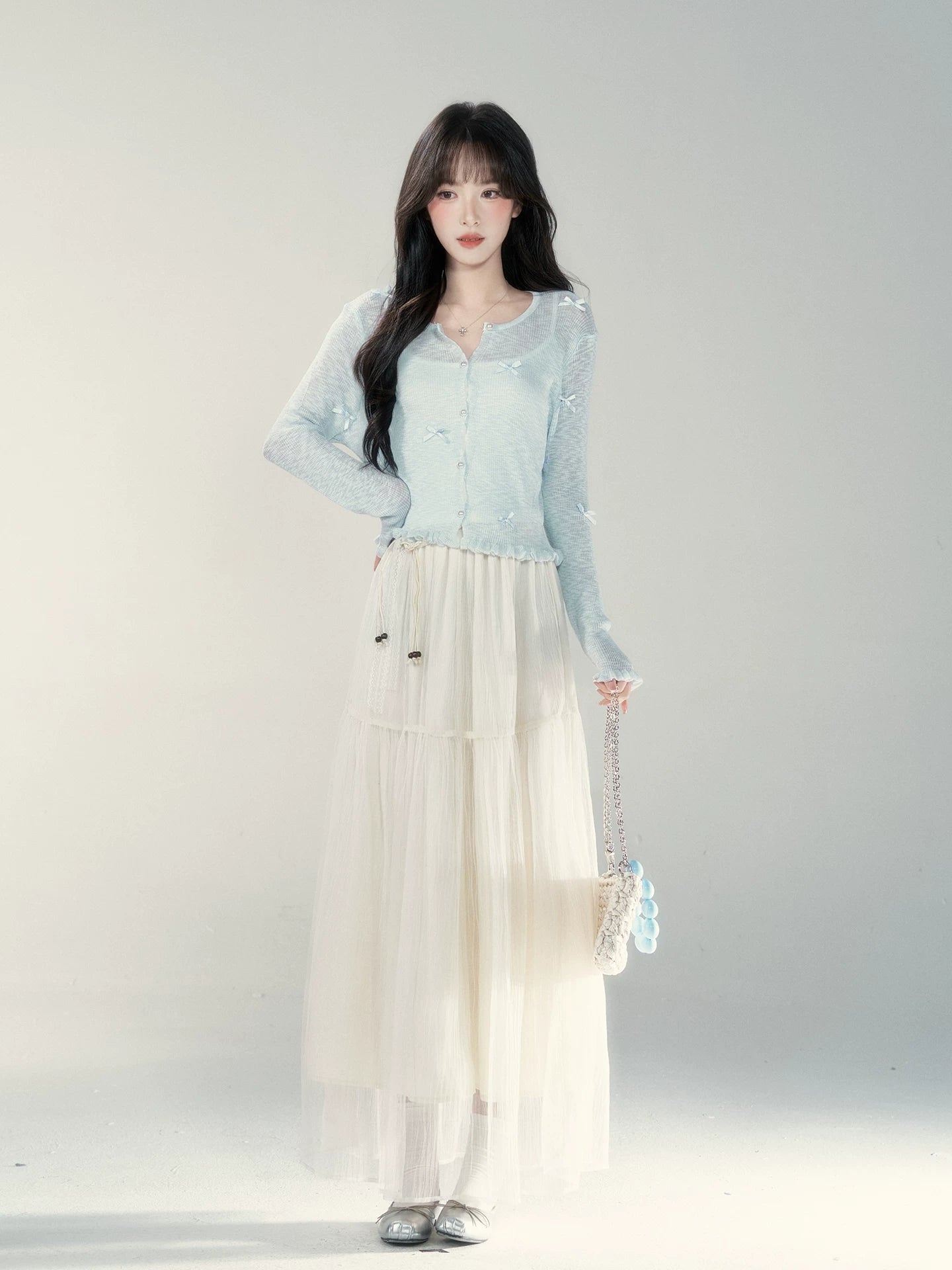 Wildberry Light Blue Gentle Wind Long Sleeve Knitted Shirt