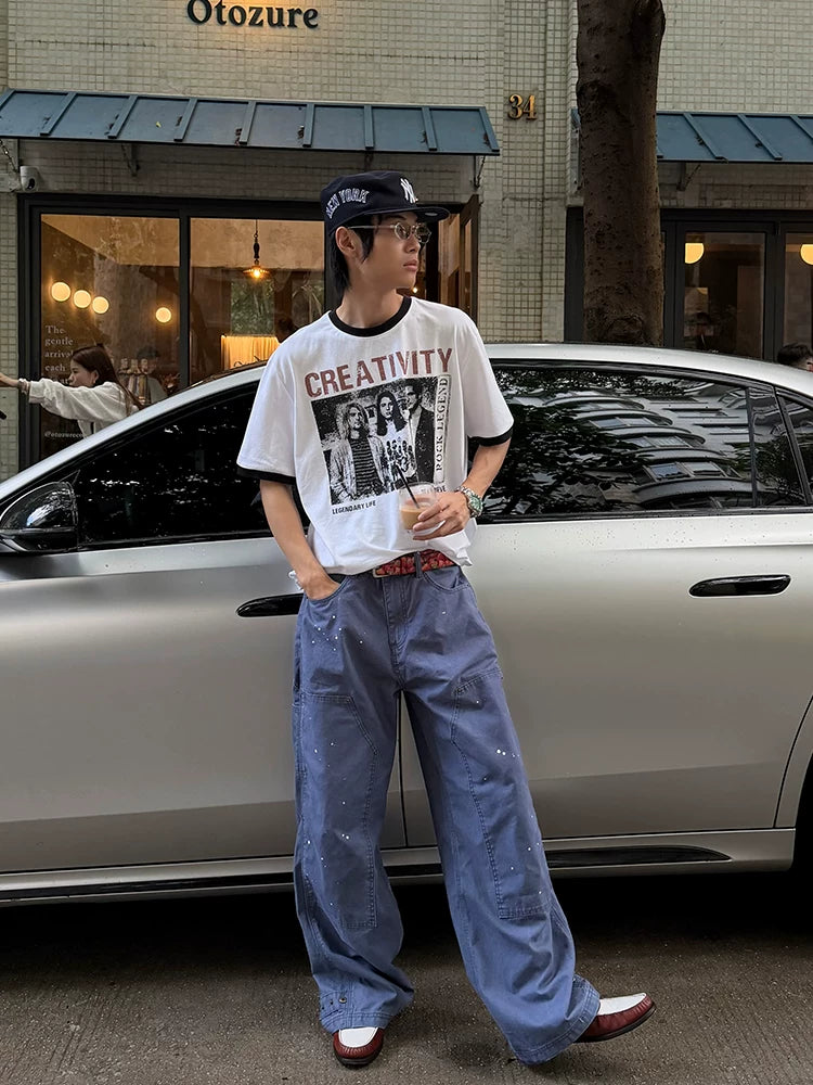 EAHO Alphabet Portrait Print Casual Tee