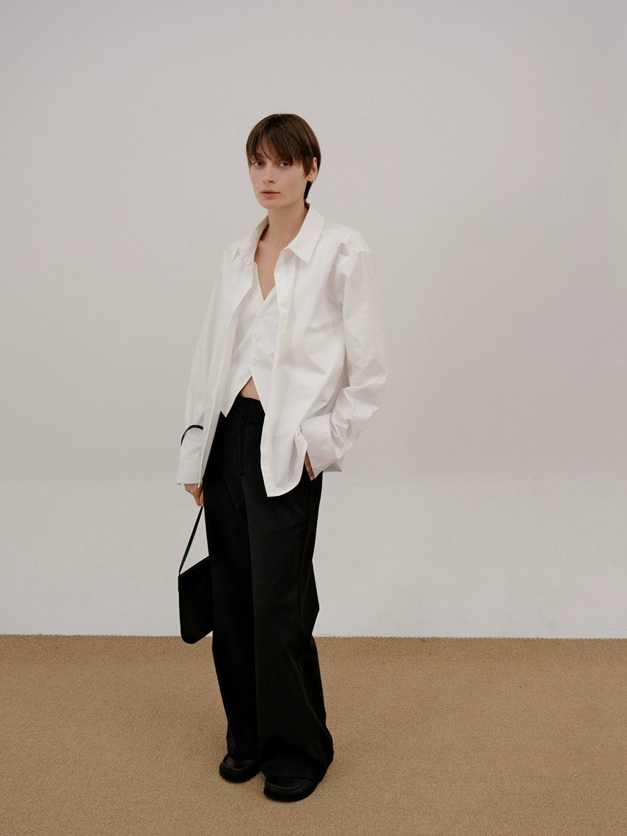 COLN Fake Two-piece Stacked Casual Long-sleeved Shirt