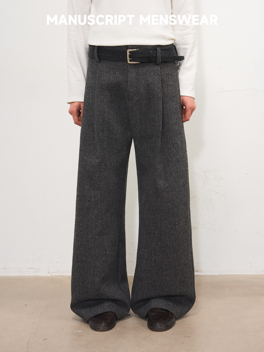 MANUSCRIPT Herringbone Straight Casual Woolen Trousers